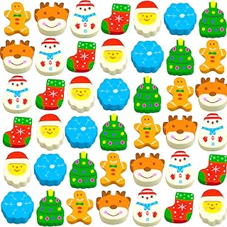 300 Pieces Mini Erasers Assortment Mini Christmas Erasers Animal Erasers Kids Erasers Bulk Cake Erasers Mini Pencil Erasers Santa Erasers Assorted Novelty Erasers (Christmas)
