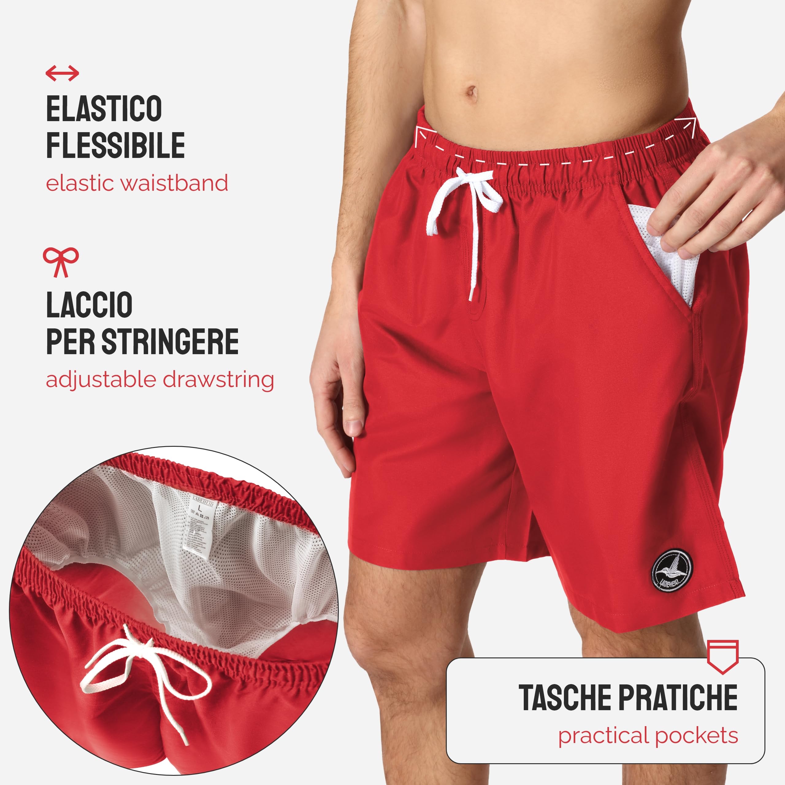 Ladeheid Costume Uomo Mare Lungo con Taschino, Medium Drawstring, Fodera in Rete, Costumi da Bagno, Boxer per la Spiaggia, la Piscina e Il Surf LA40-129