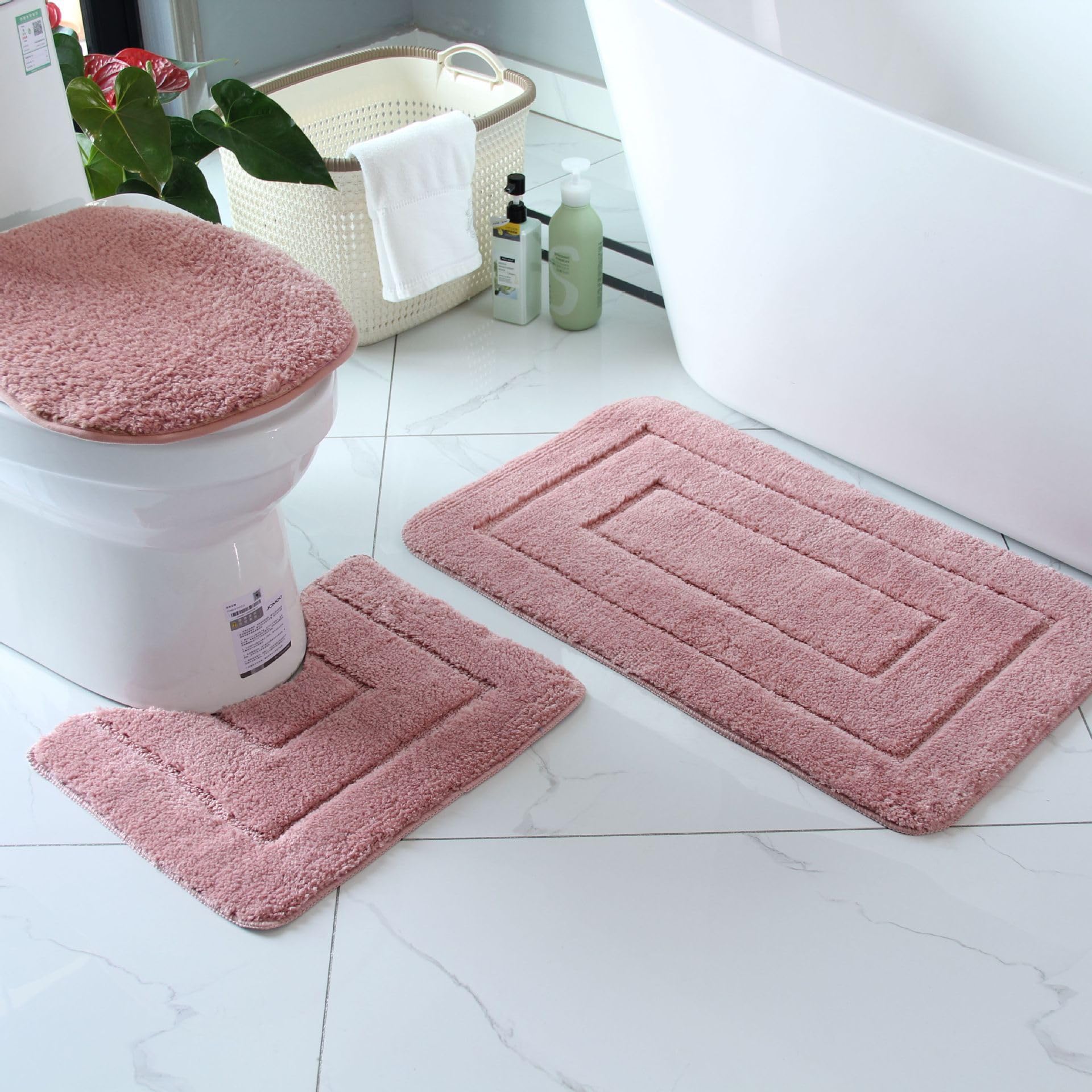 Ensemble de toilettes européen : lot de 2 sets de 3 pièces avec tapis de douche absorbant