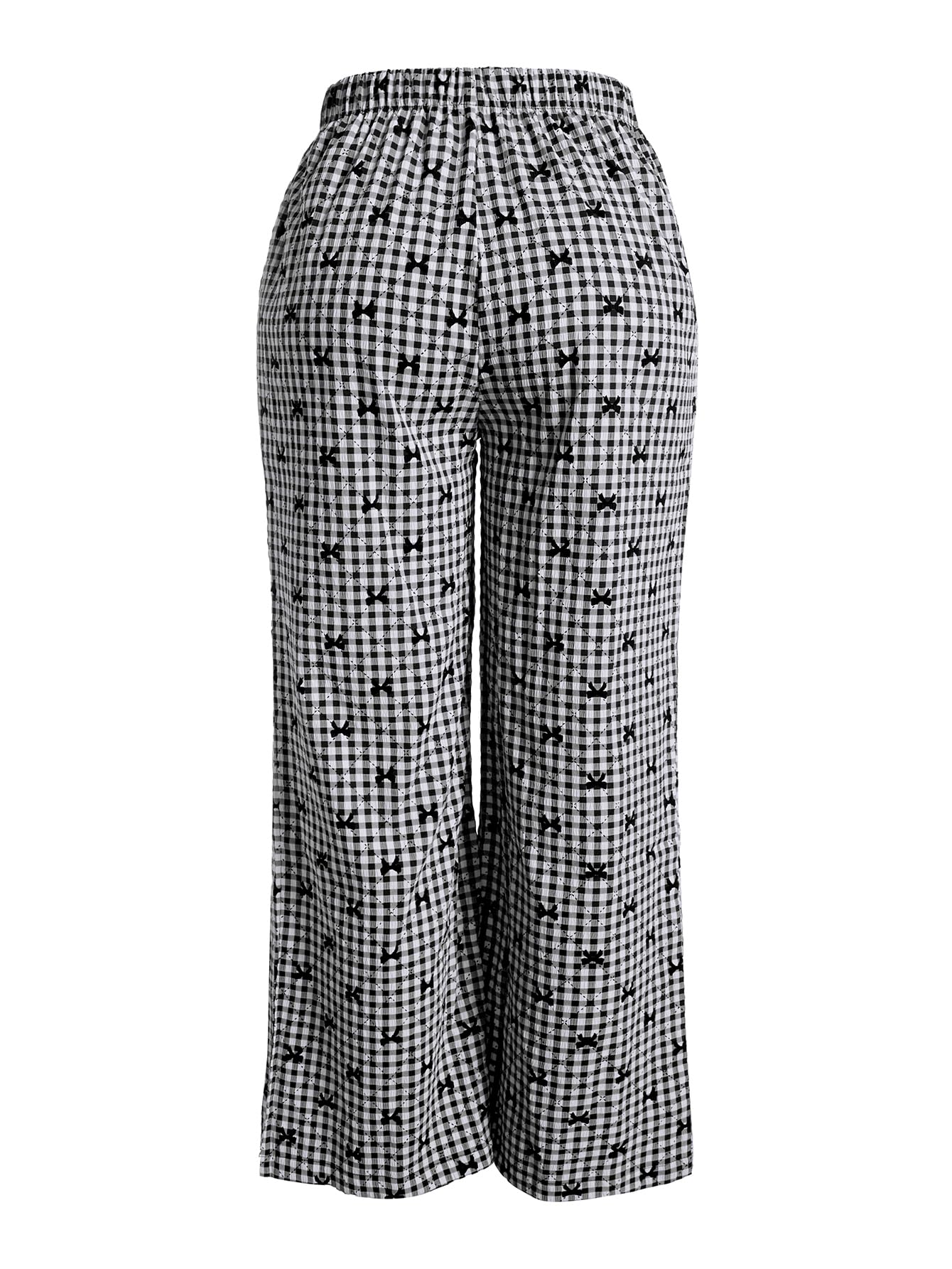 SHENHE Womens Gingham Wide Leg Pants High Waisted Elastic Bow Print Baggy Pants Trousers