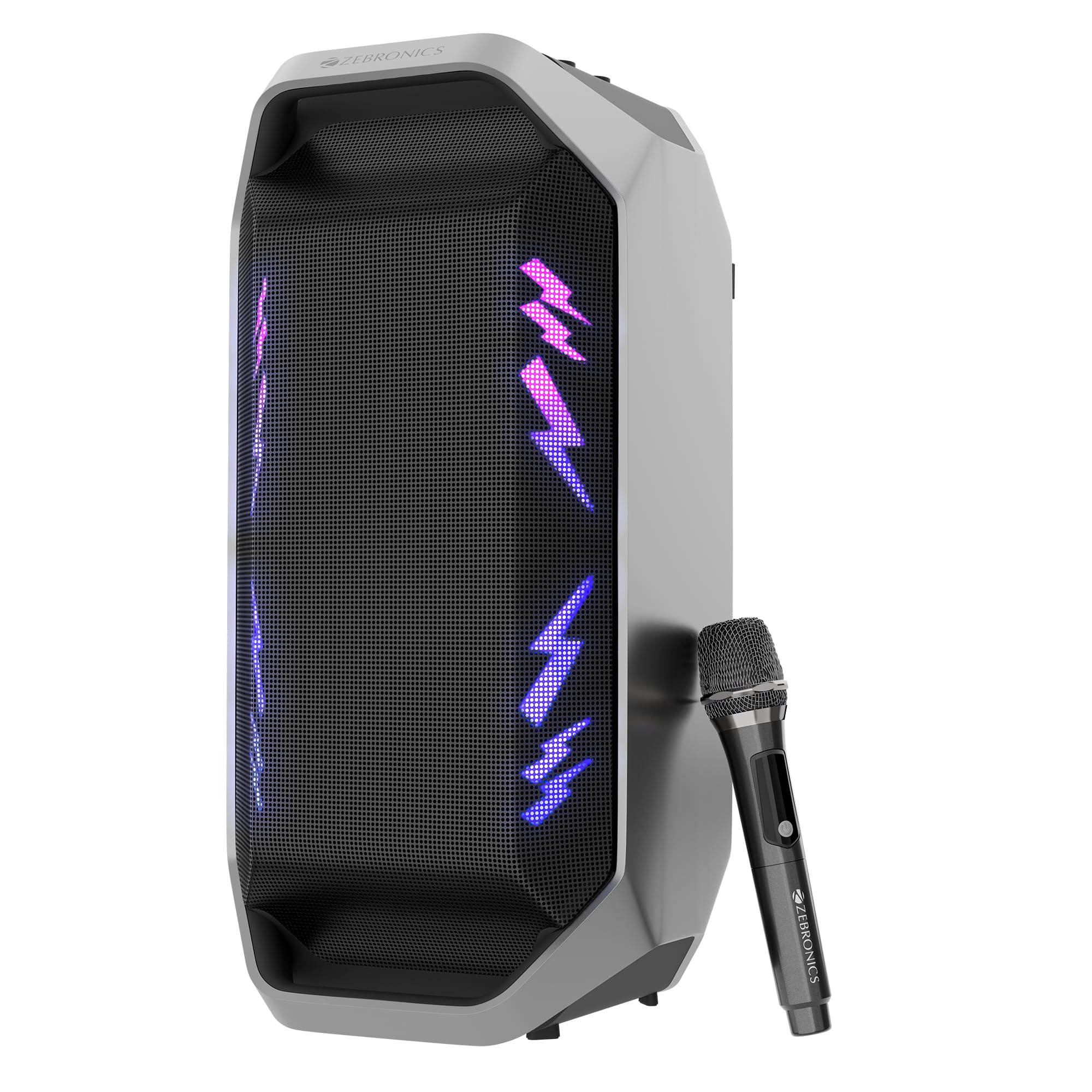 Zebronics 2026 Launch 110W Bluetooth Speaker, Up to 6Hrs Backup, 16.51cm Subwoofer, Dual 9.3cm Drivers, 7000mAh Battery, Wireless Rechargeable Mic with Display, TWS, BT v5.3, (Party Fyre 110)