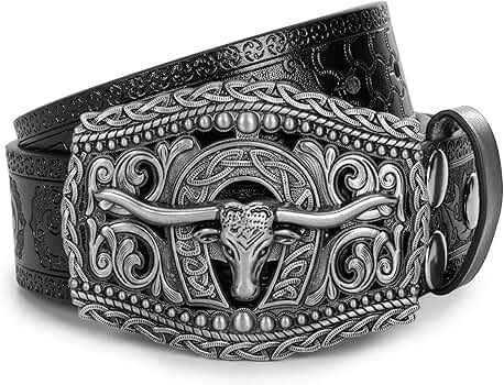 ◆KOMOREBI MUSEUM◆ Handmade cow leather harness buckle west OVOY Men-Women-Leather-Western-Belt – PU Leather Longhorn