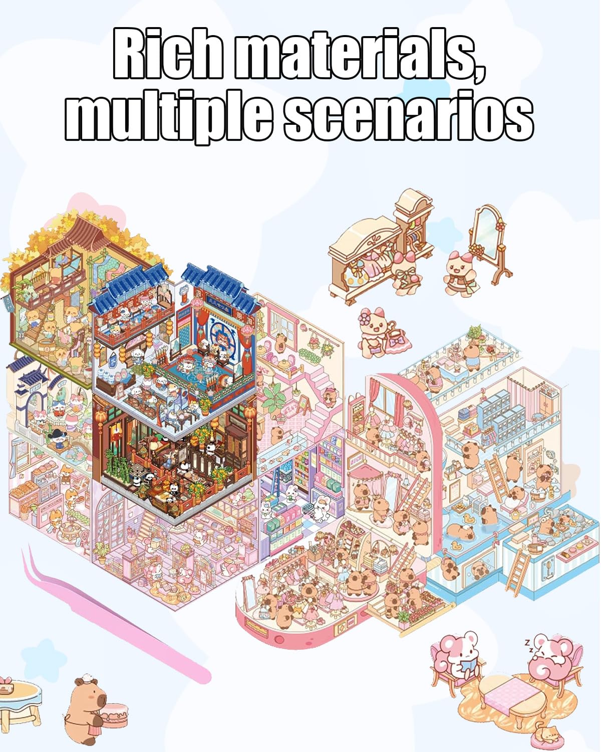 Pegatinas 3D para Casa, Juegos de Pegatinas 3D DIY con Pinzas, Adhesivos Escenicos Tridimensionales para Decoración de Interiores, Autoadhesivos para Paredes y Ventanas