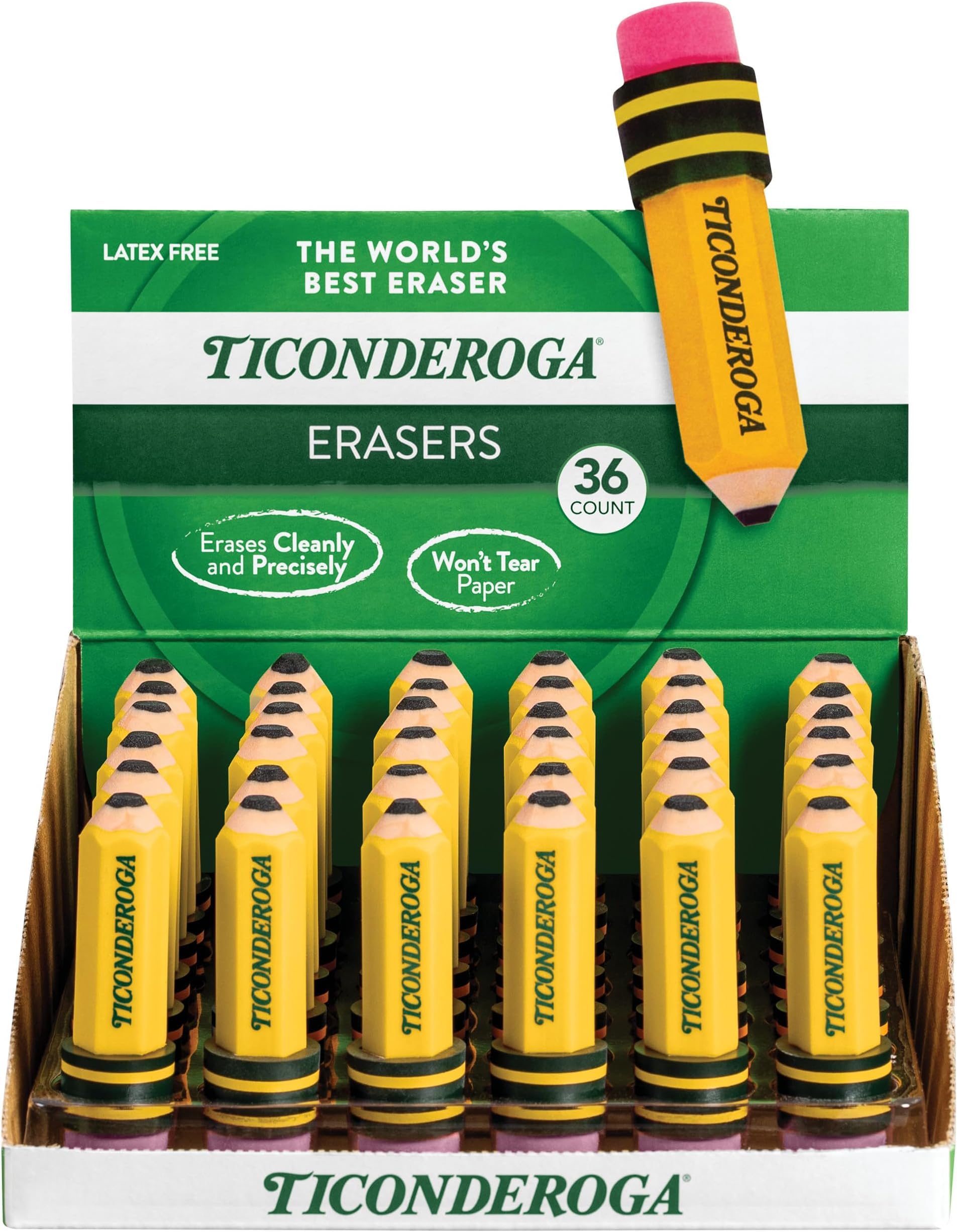 TICONDEROGA Erasers, Pencil Shaped, Yellow (38936) (Pack of 432)