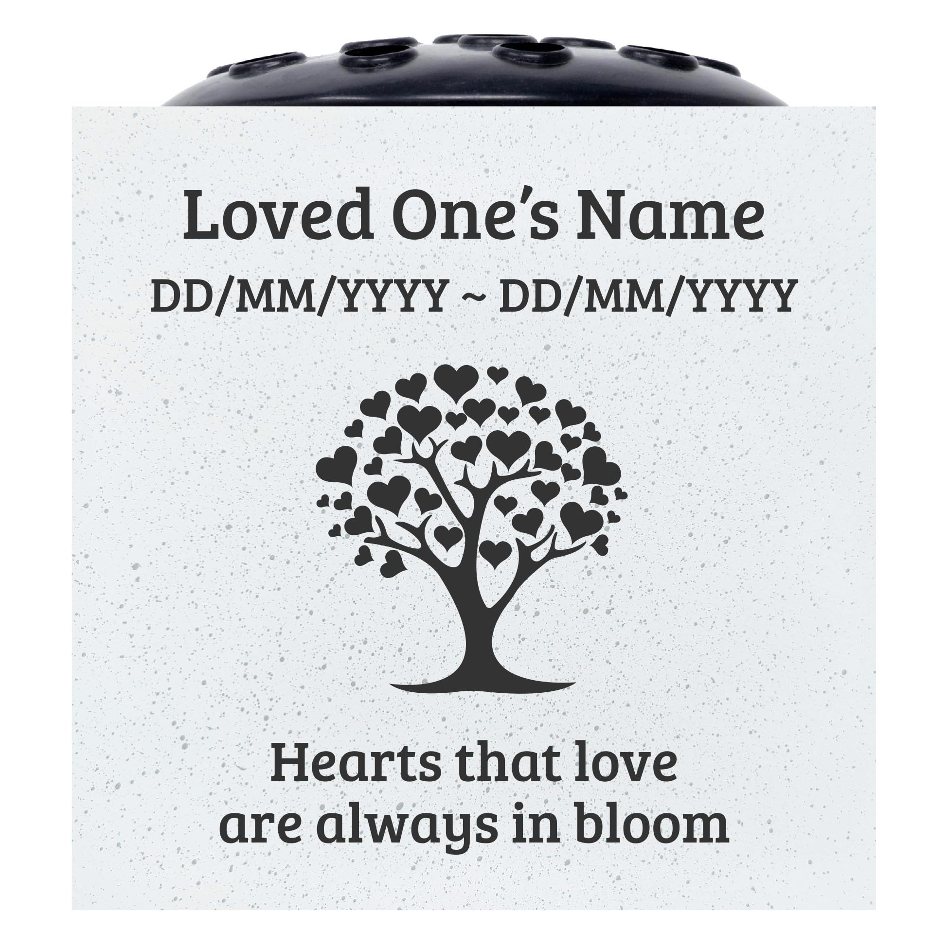 Personalised Memorial Grave Vase – Hearts That Love Are Always in Bloom – Custom Engraved Flower Vase Pot Plaque Marker Container for Graveside, Outdoor Remembrance Tribute Tree of Love