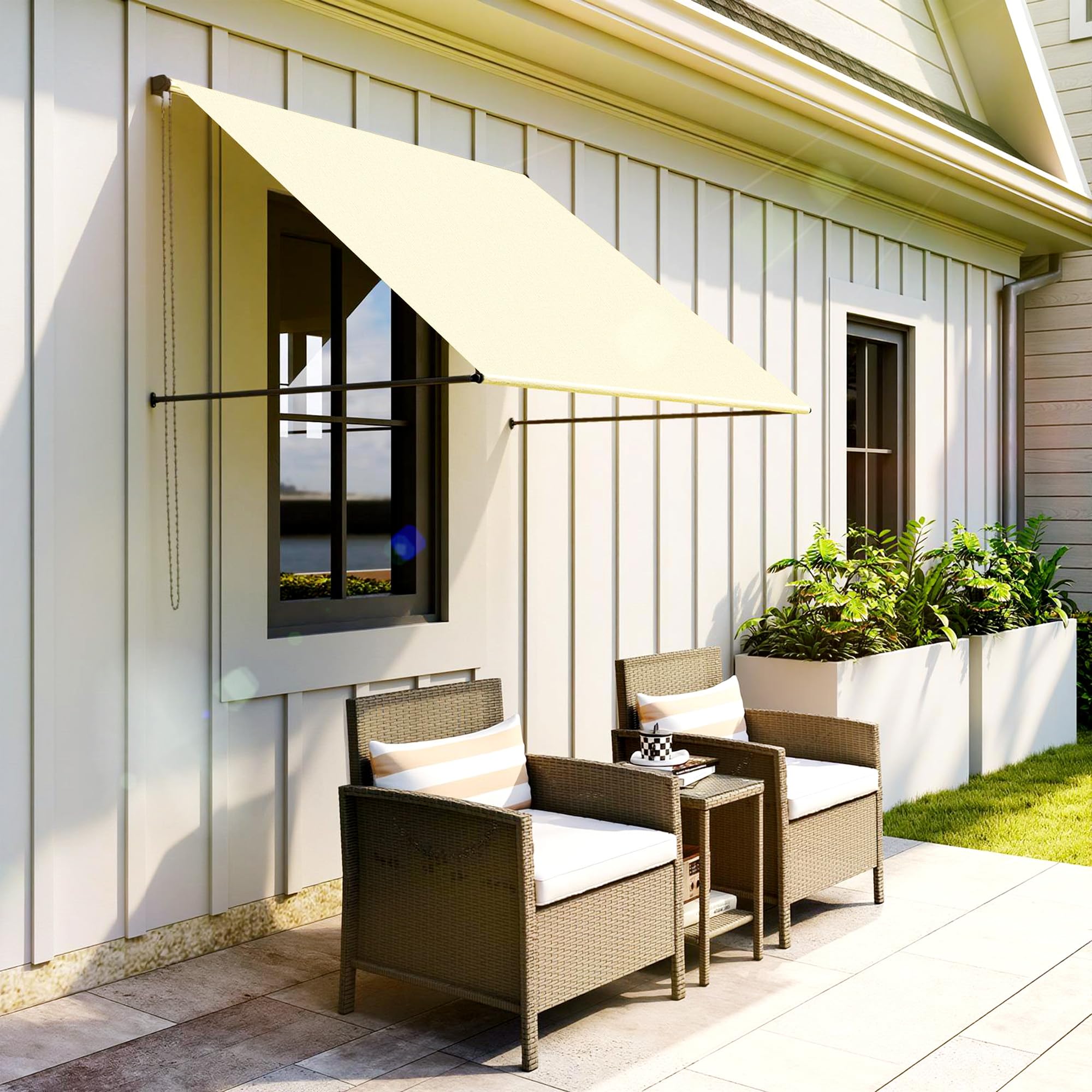 Outsunny Store banne Manuel auvent rétractable Inclinaison réglable 150 x 116 cm Protection UV Aluminium Polyester crème