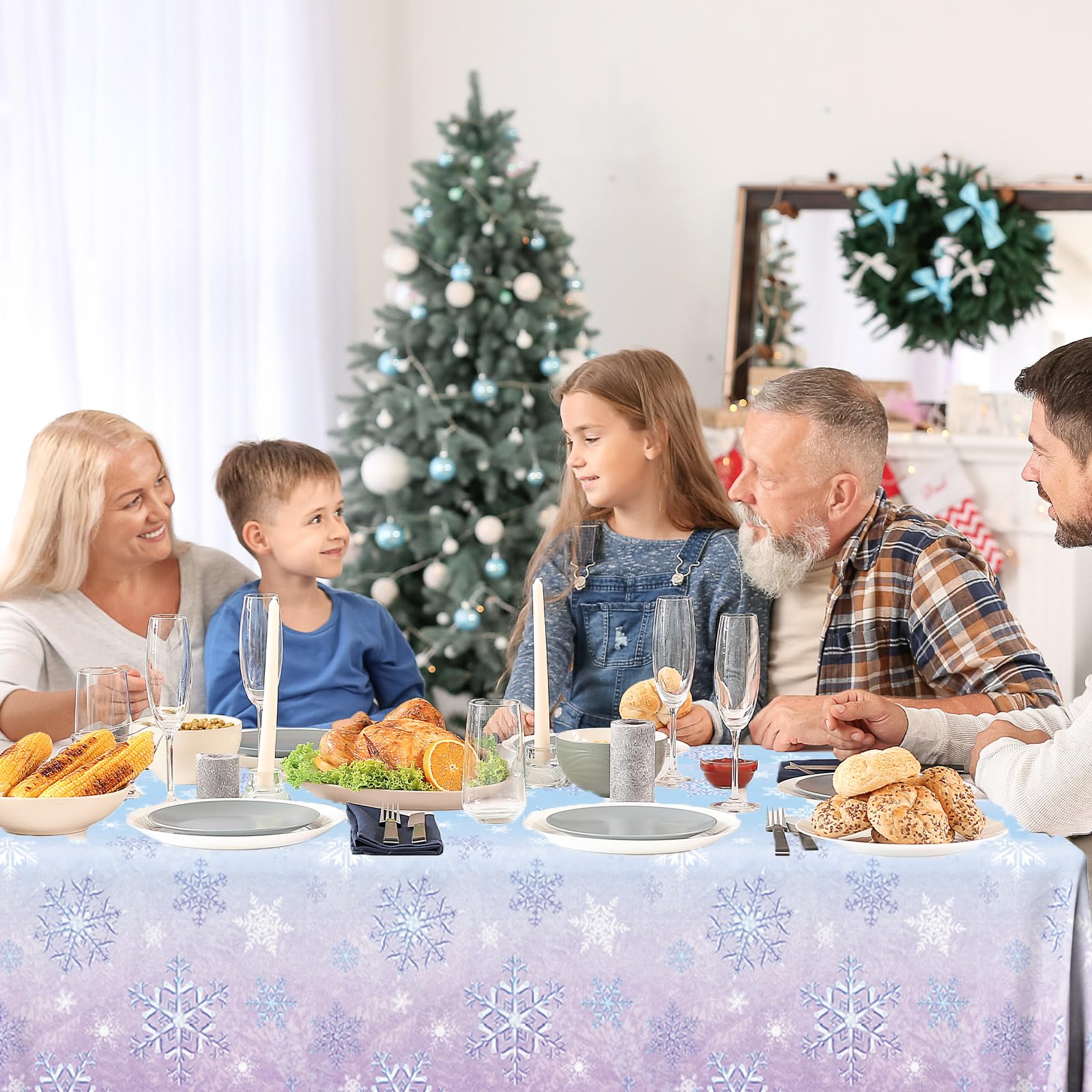 3-Pack Purple & Blue Snowflake Plastic Tablecloths - 54x108 Inch, Winter Wonderland Party Decor - View #5