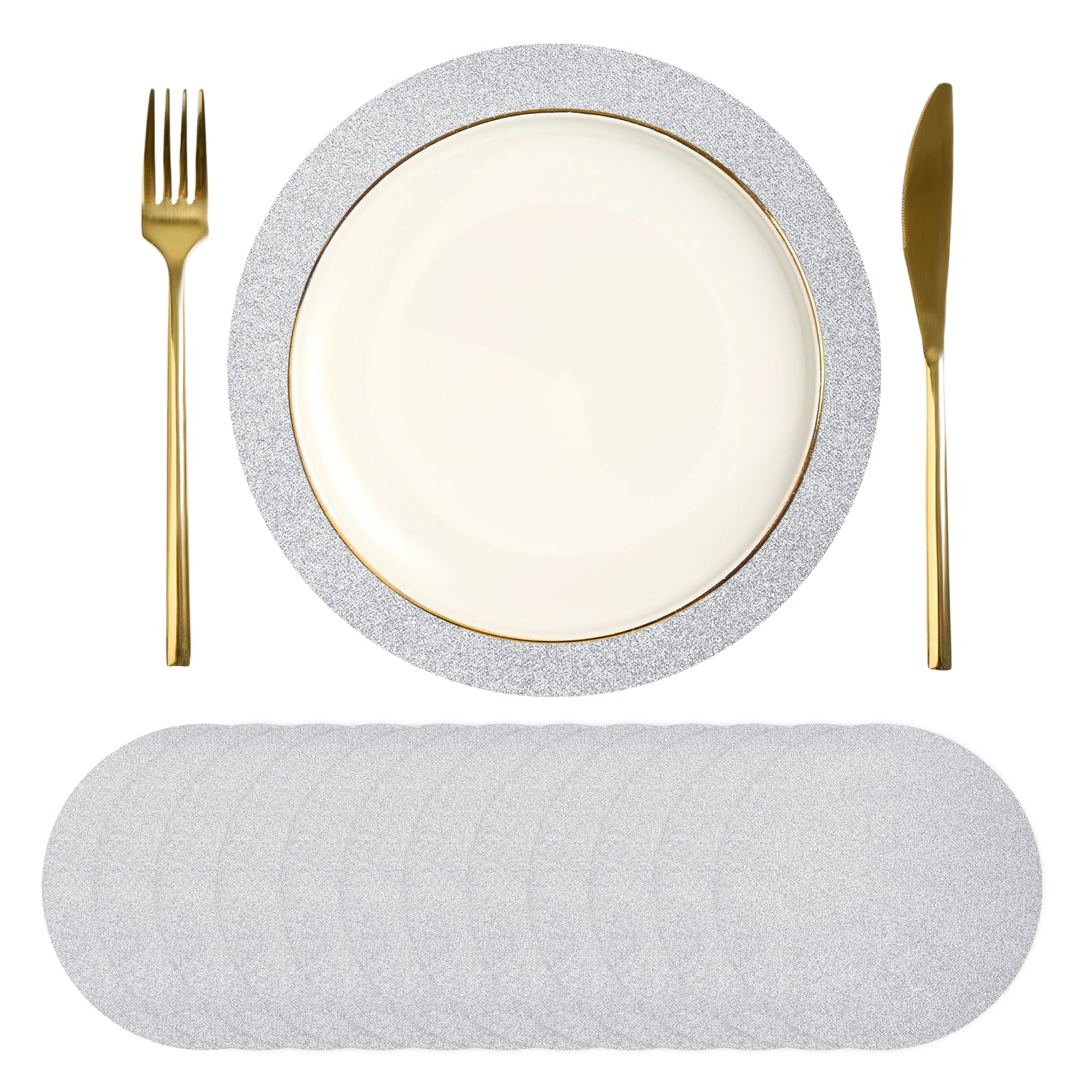 sourcing map 12Pcs Disposable Round Placemats, 33cm Chargers Place Mats Metallic Thin Mesh Table Mates Pressed Foil Table Doilies for Dining Table Wedding Birthday Party Home Decor, Silver