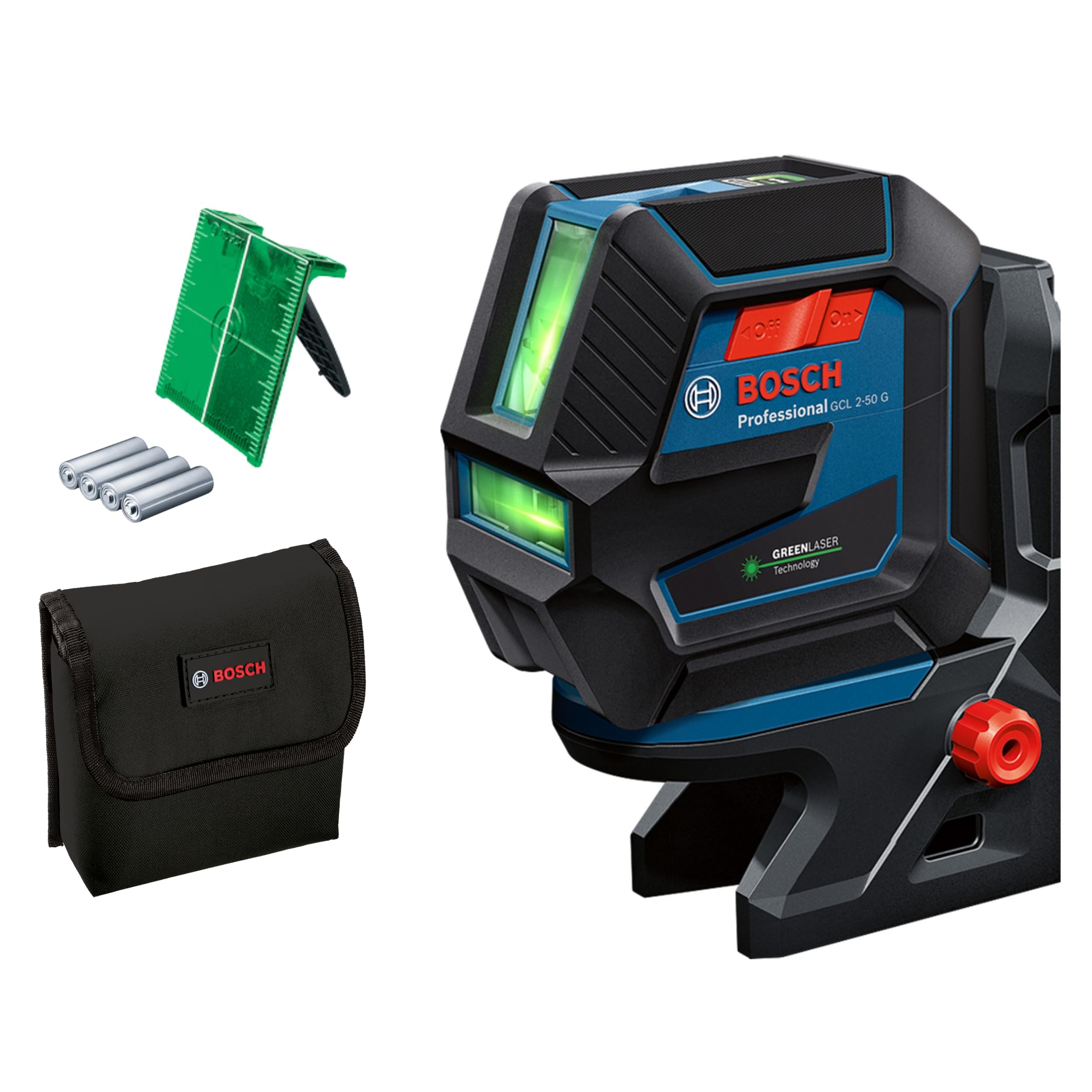 Bosch Professional Laser Level GCL 2-50 G (Green Laser, Interior, RM 10 Mount, Visible Working Range: up to 15m, 4X AA Battery, in Cardboard Box)
