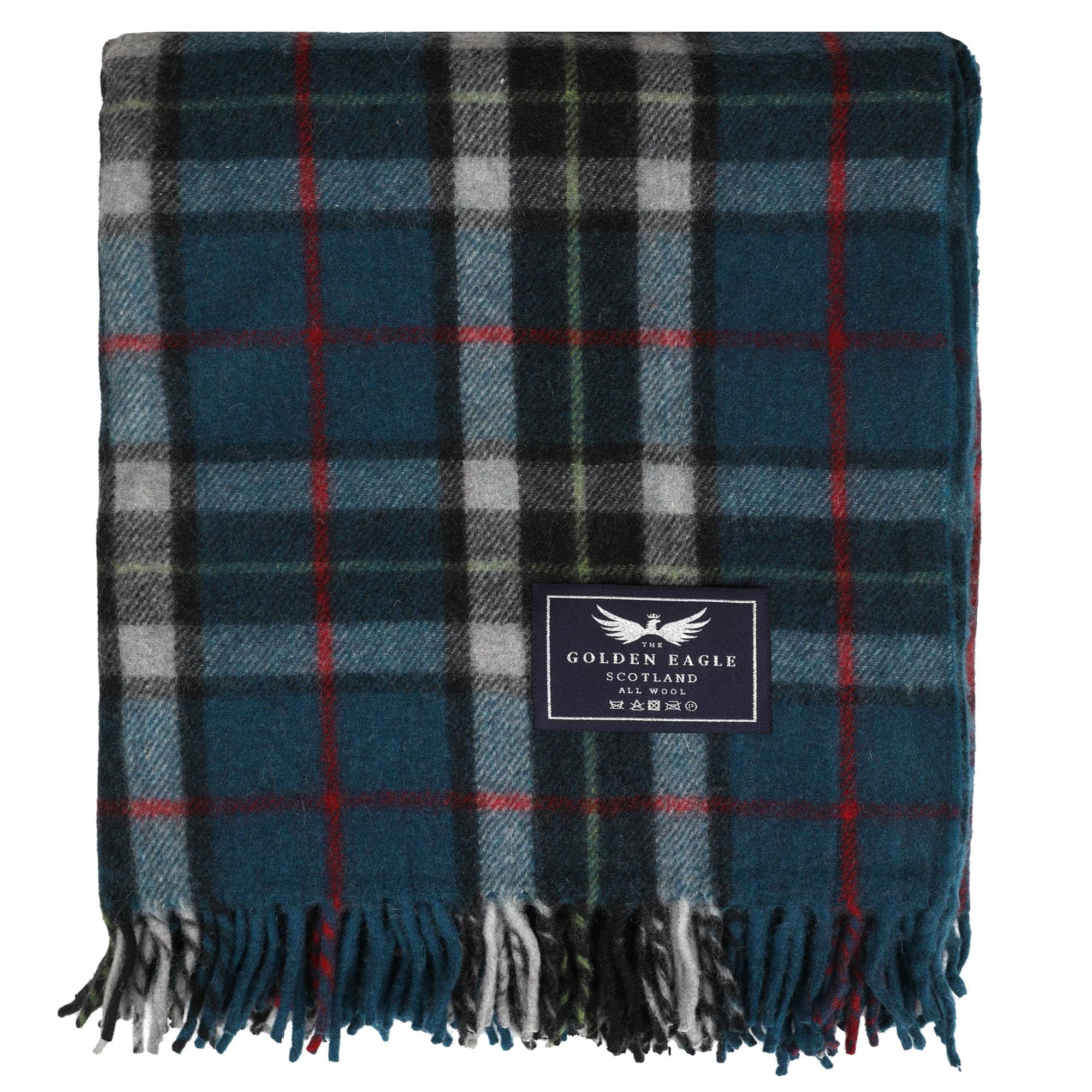 The Golden Eagle Thomson Blue Scottish Tweed Wool Large Blanket Tartan Rug With Check Pattern For Warm Winter (Thomson Blue)