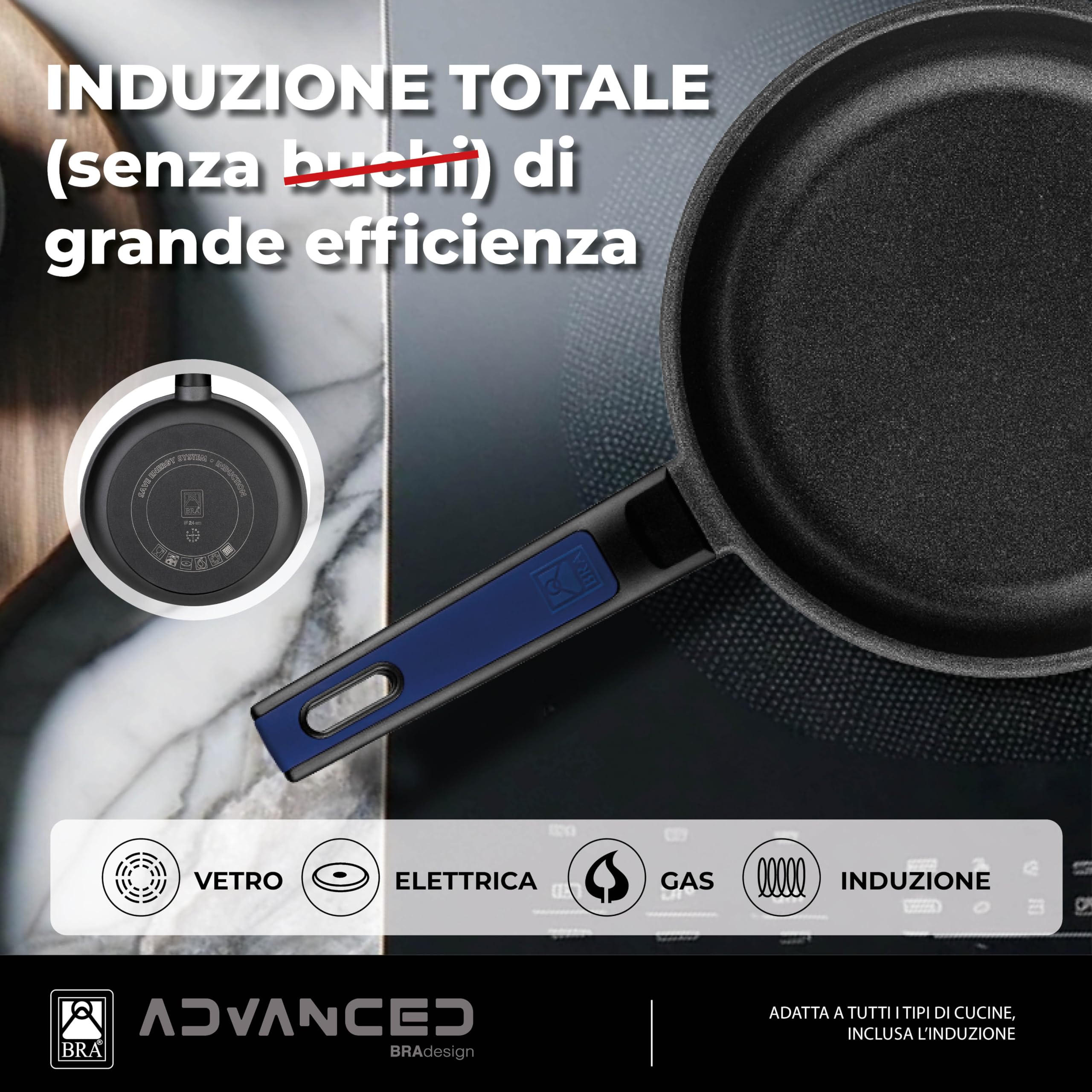 BRA Advanced | Set di 3 padelle 20, 24, 28 cm, Alluminio fuso, antiaderente | Senza PFOA, Rinforzato, Prestazioni Superiore e Resistenza ai Graffi, Adatta per Induzione