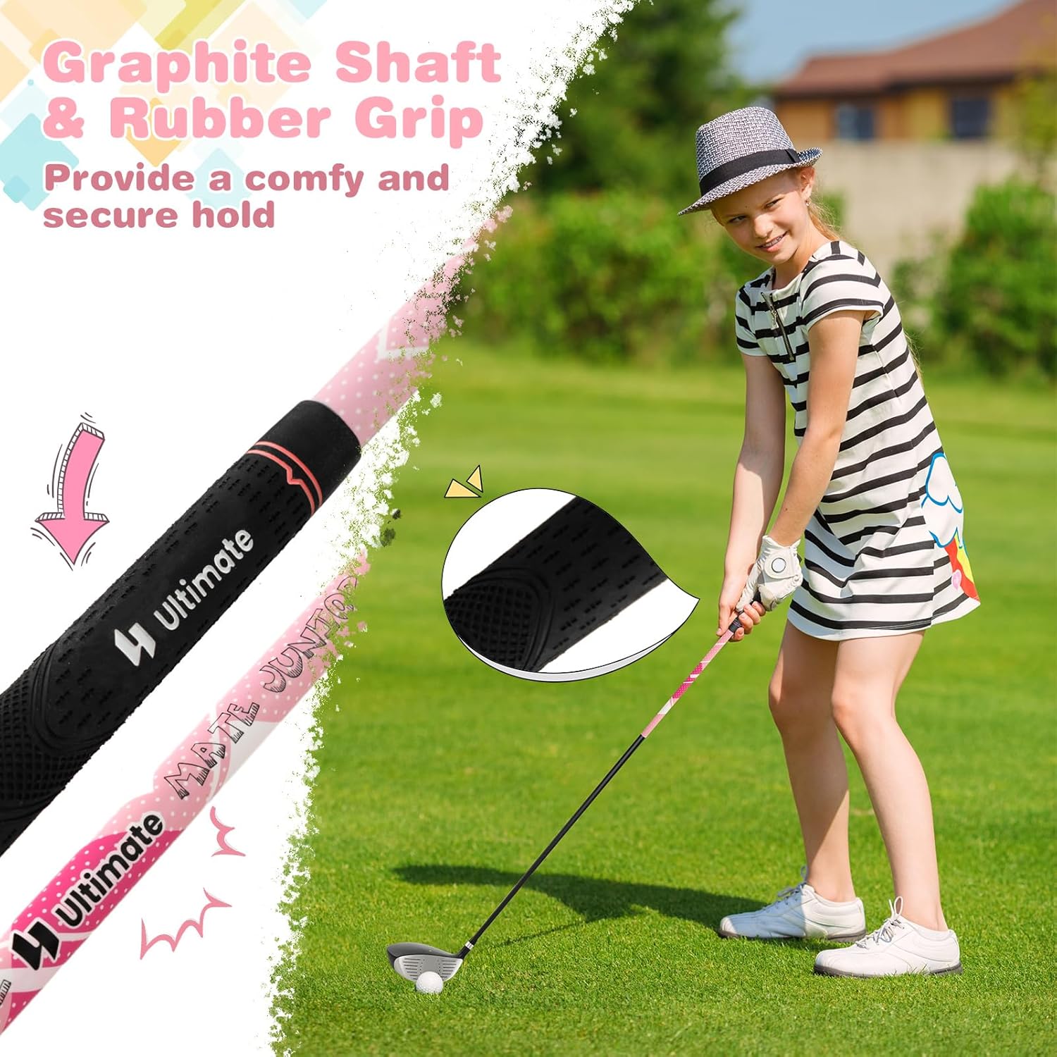 Tangkula 7 Pieces Junior Golf Club Set for Kids Age 11-13 Right Hand, Children’s Golf Clubs Set with #1 Driver & #4 Hybrid & #7/#9/#S Irons & Putter, Head Covers, Golf Stand Bag with Rain Hood