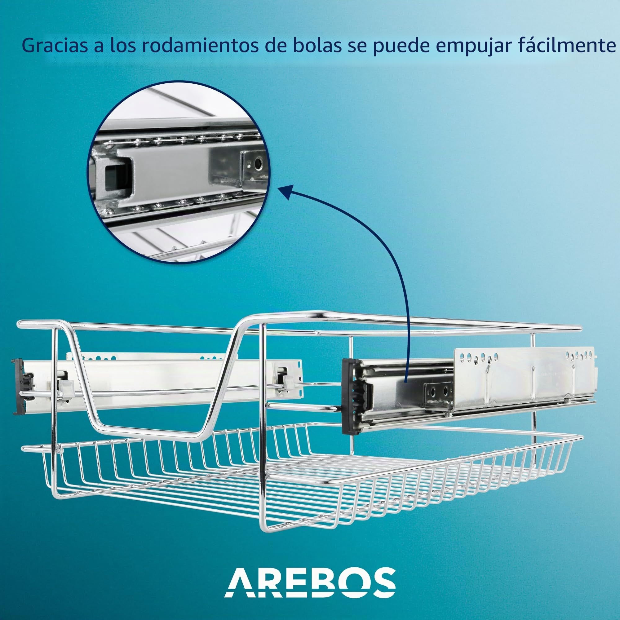 Arebos Cajón telescópico: para armarios de 30, 40, 50 o 60 cm de ancho/cromado/set a elegir: cajón de cocina, cesta extraíble, armario extraíble, separadores para cajones de armarios de cocina/40 cm