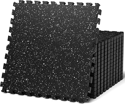 AIRHOP Gym Flooring 0.79" Extra Thick, Rubber Top EVA Foam Interlocking Gym Mats 48 Sq Ft, 12 Tiles Gym Floor Mat for Home Gym, Protective Workout Floor Tiles, Black&White