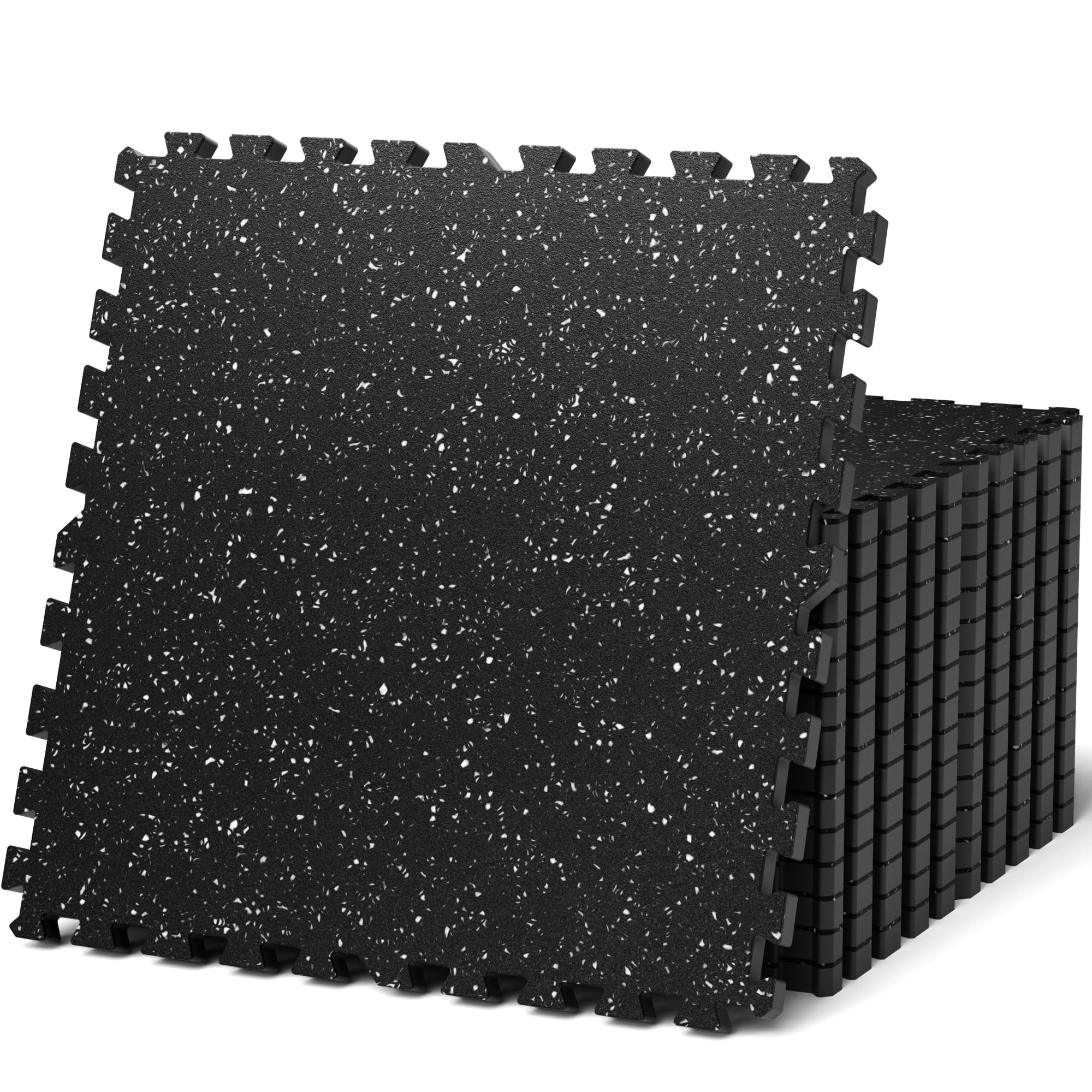 AIRHOP 0.79in Thick 48 Sq Ft Exercise Equipment Mats, 12 Tiles Upgraded Rubber Top with High Density EVA Foam, Large Interlocking Puzzle Gym Flooring for Home Gym, Heavy Weight Workout,Black &amp; White