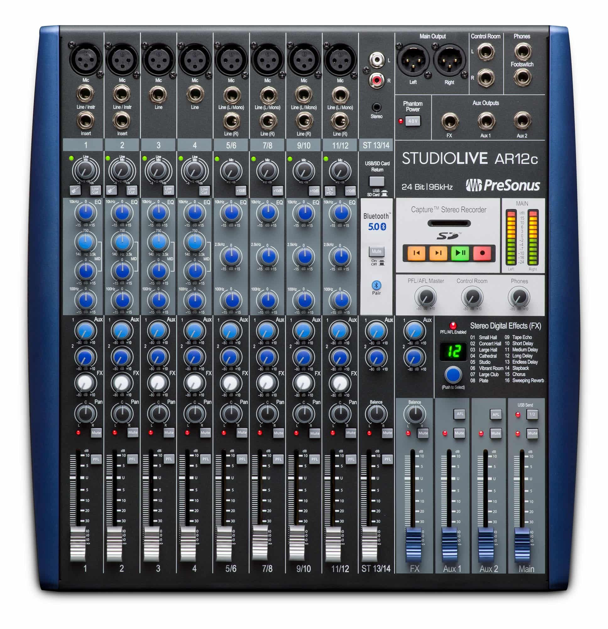 PreSonus StudioLive AR12c, 14 Kanal, Hibrit Dijital/Analog Performans Mikser