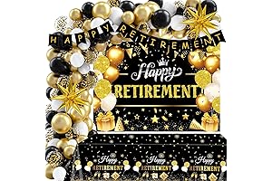 Retirement Party Decorations Men Women - 136PCS Black Gold Happy Retirement Party Supplies