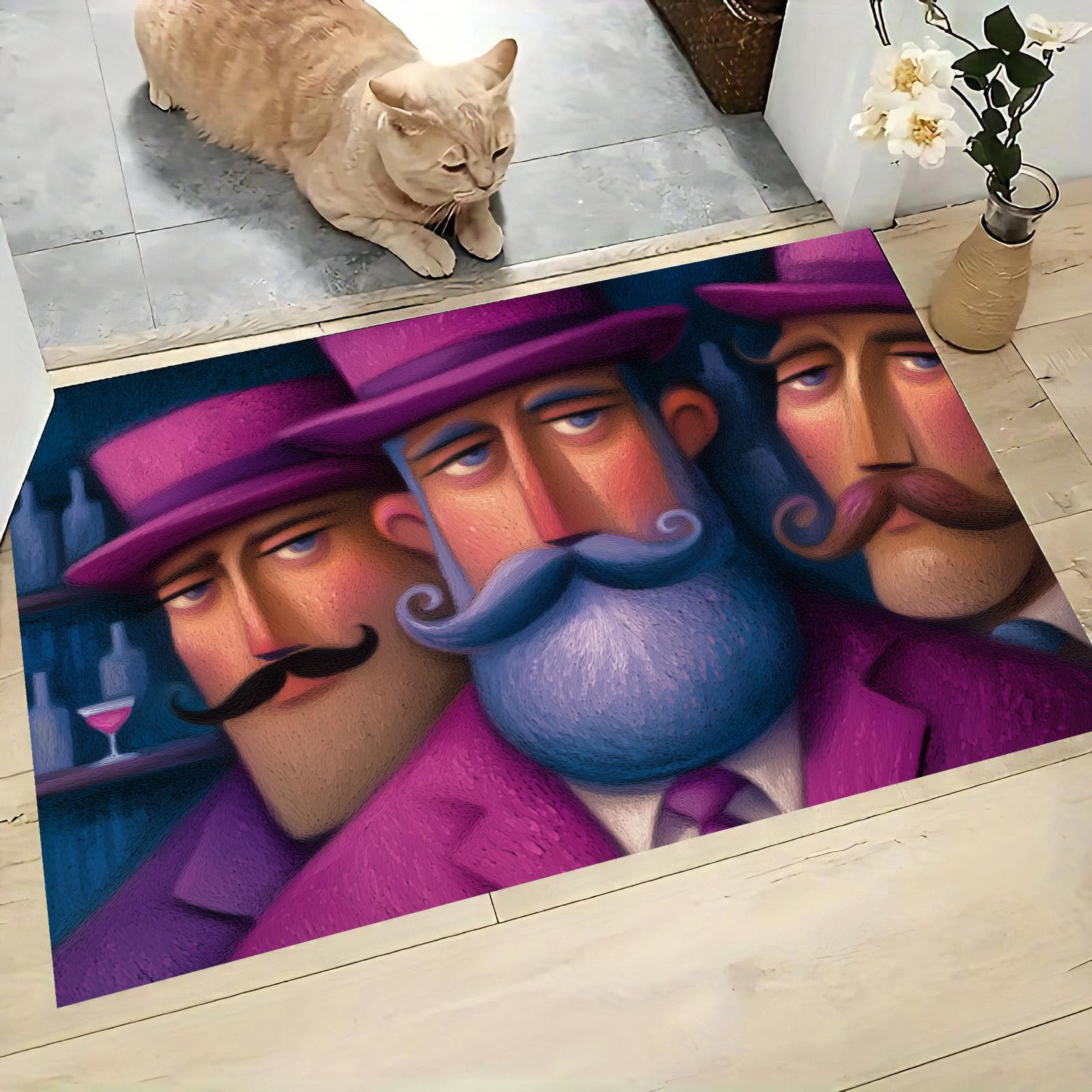 Tapis Entree Interieur Portrait Pop Art 60x90cm Lavable en Machine, paillasson AntidéRapant Poil Ras, Barbe Grand Père pour Chambre Salle a Manger Cuisine, Violet