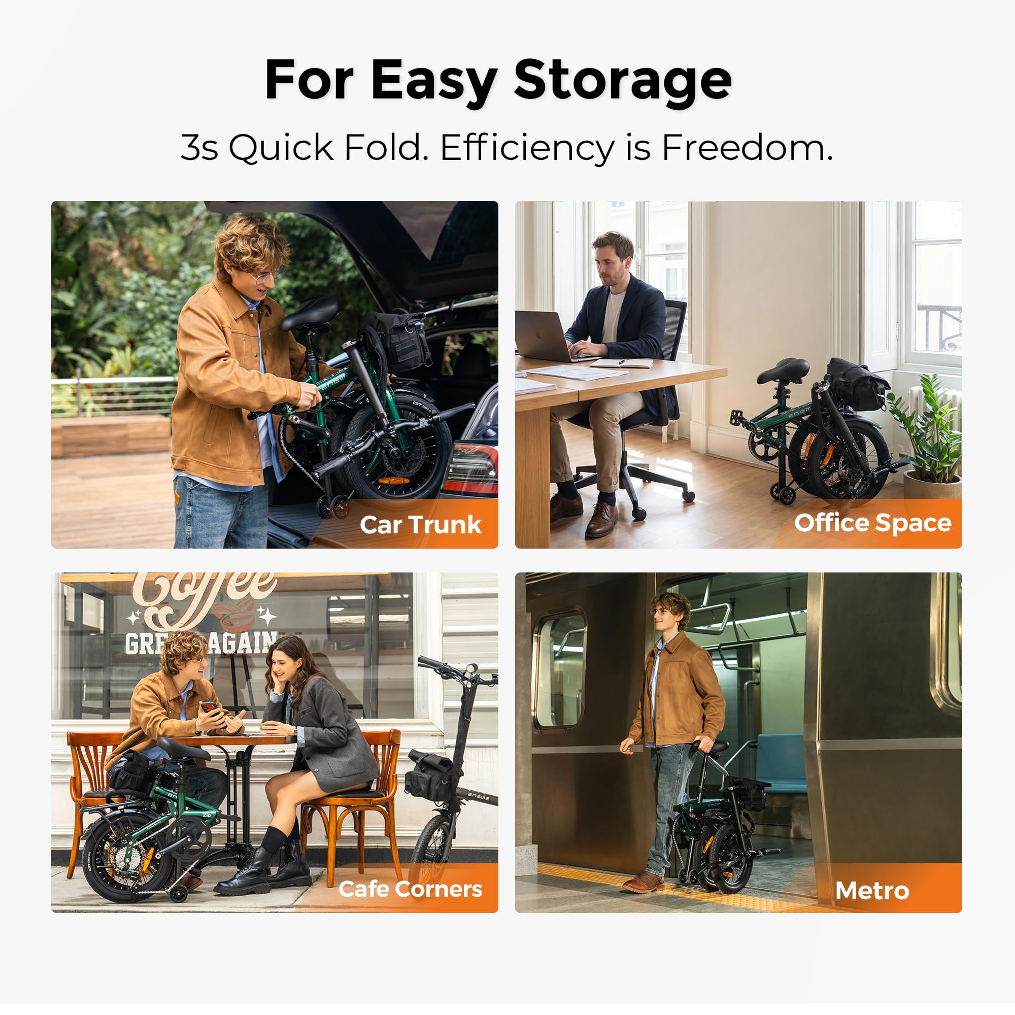 ENGWE ZIP Bici Elettrica Pieghevole, E-Bike Urbana Leggera da 16,9 kg, Autonomia di 120 km (PAS 1), Batteria Rimovibile da 36 V 10 Ah, Motore da 250 W, Sensore di Coppia e Freni Idraulici