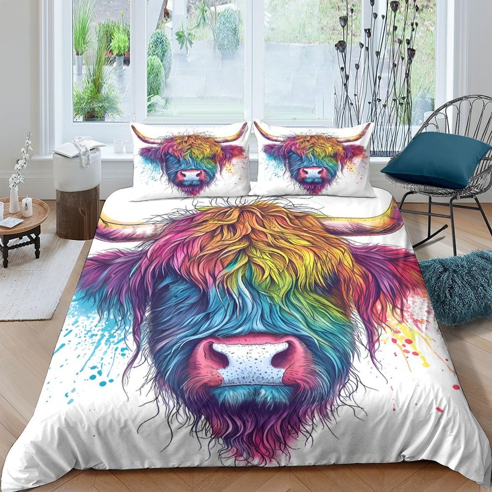 3D Printed Highland Cow Quilt Cover, Microfiber Duvet Cover Hidden Zipper