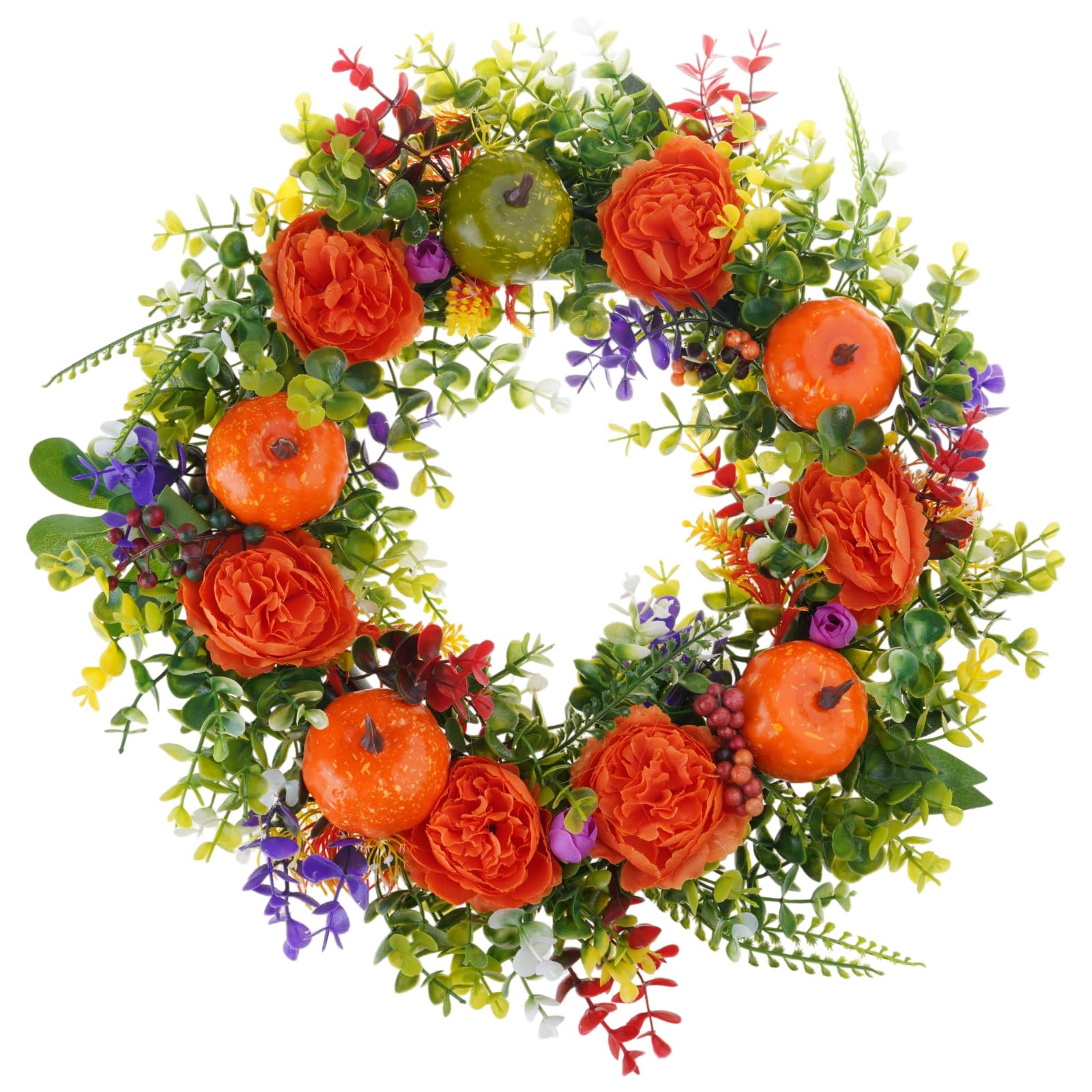 Xinsheinelry Easy Install Pumpkins Peonies Door Wreath with Safe Design for Christmas Halloweens Thanksgiving Holiday Door Decoration