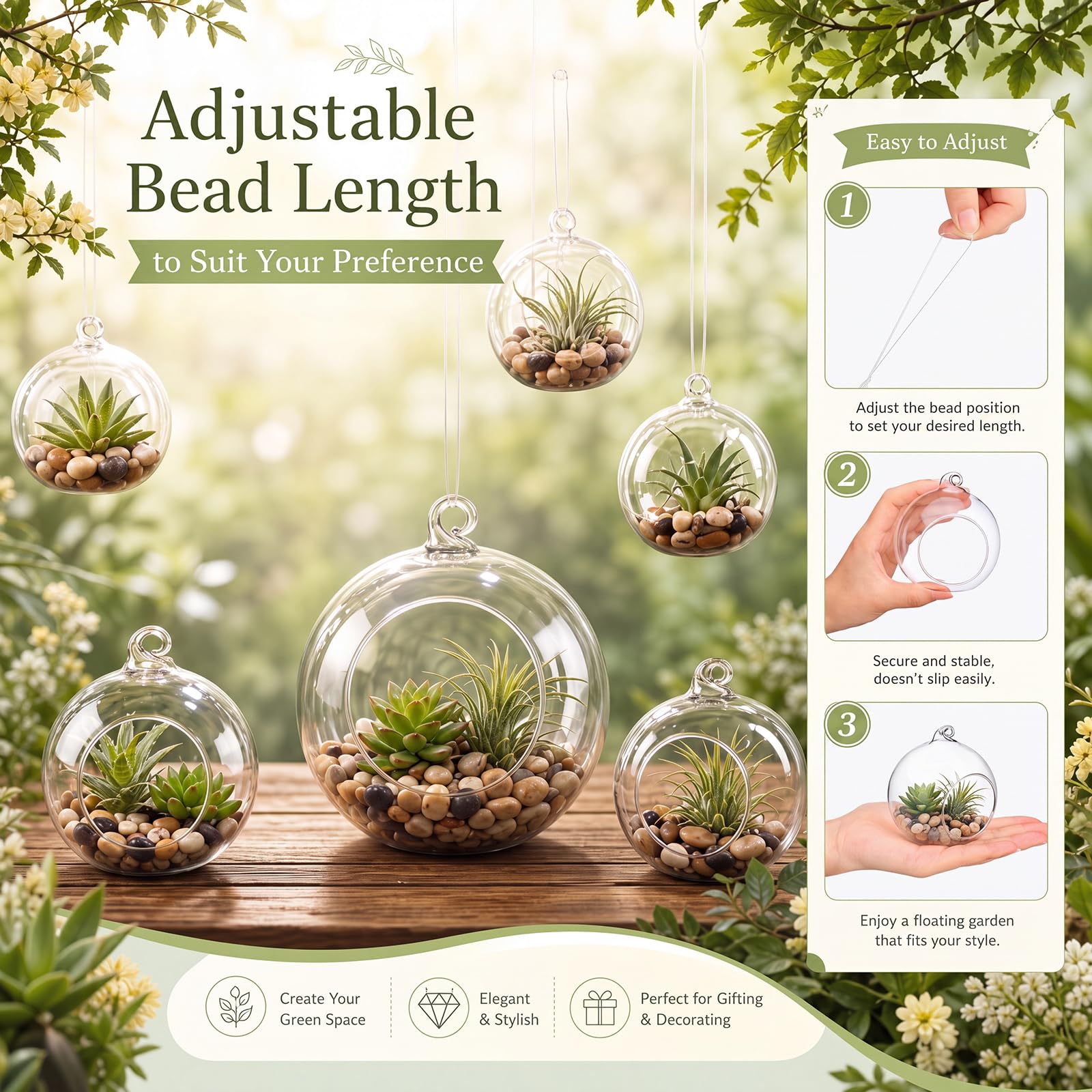 GlikCeil Glas-Teelichter, Kerzenhalter zum Aufhängen, große Kugeln, befüllbar, transparent, Terrarienkugeln, Luftpflanzenhalter mit Angelschnur, Hochzeitsdekoration, Baumdekoration, 36 Stück
