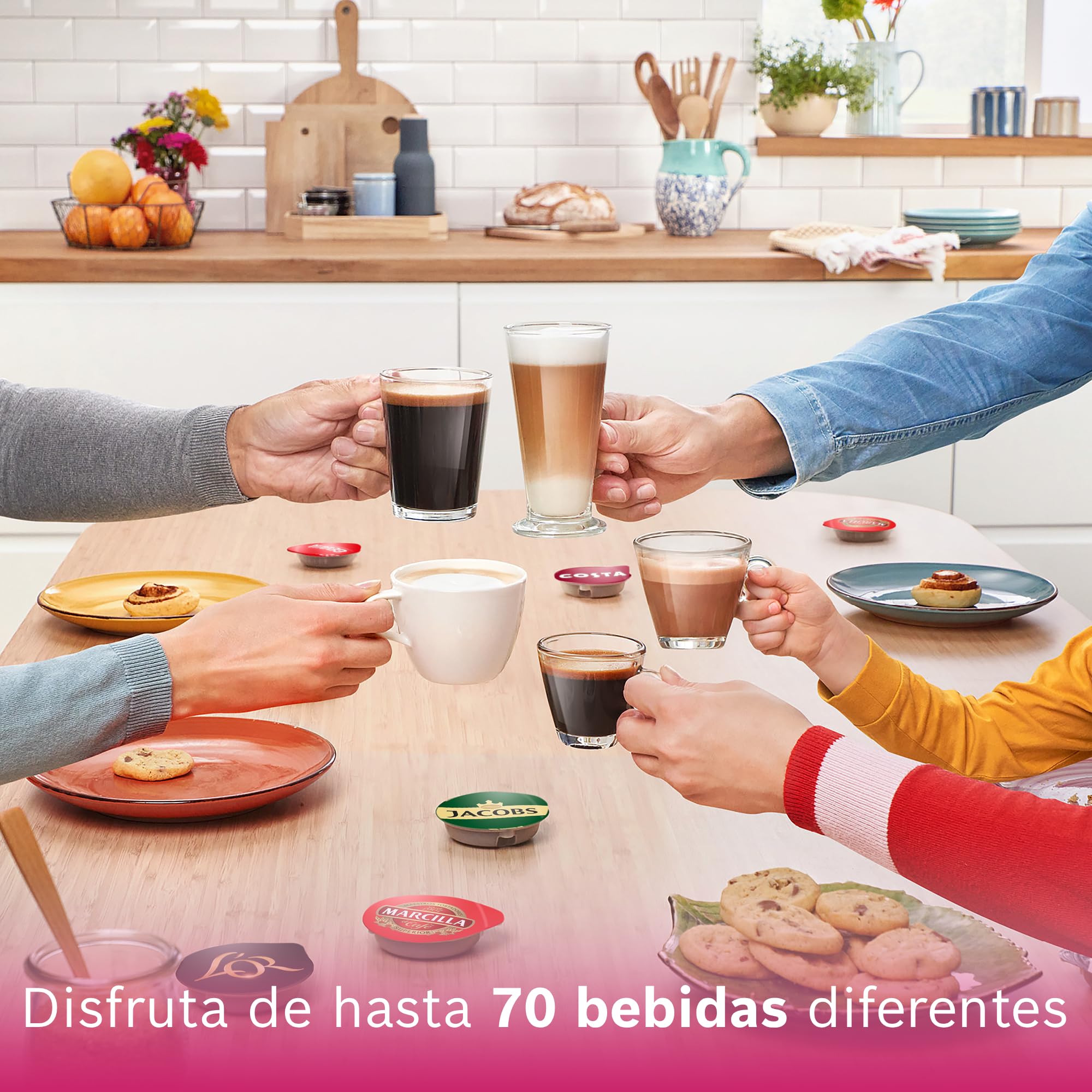 Bosch - Cafetera multibebida Tassimo Happy Friendly, OneTouch, Intellibrew, Beige, TAS109E