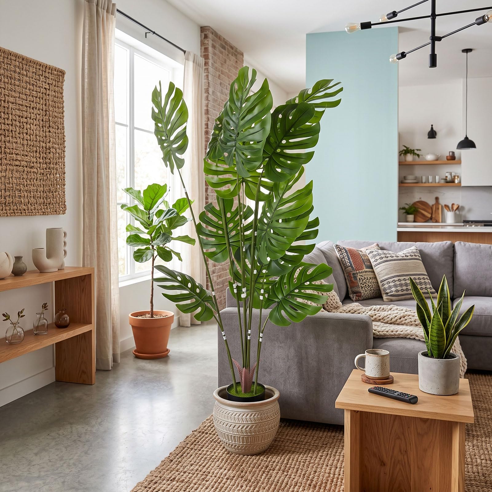 AMONIDA Sztuczna Roślina Monstera, Realistyczne Liście, Duża Dekoracja
