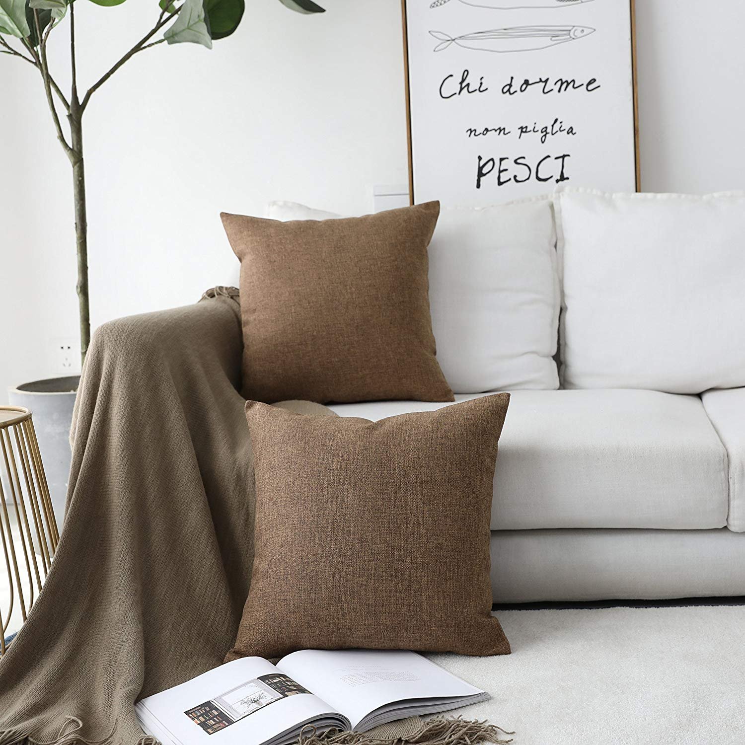 Khooti Jute Cushion Cover | 20x20 | Brown | Set of 2 | Throw Pillow Cover for Couches, Chairs, Sofas, Beds, Coffee Tables, Living Rooms, Bedrooms, Modern Boho Design