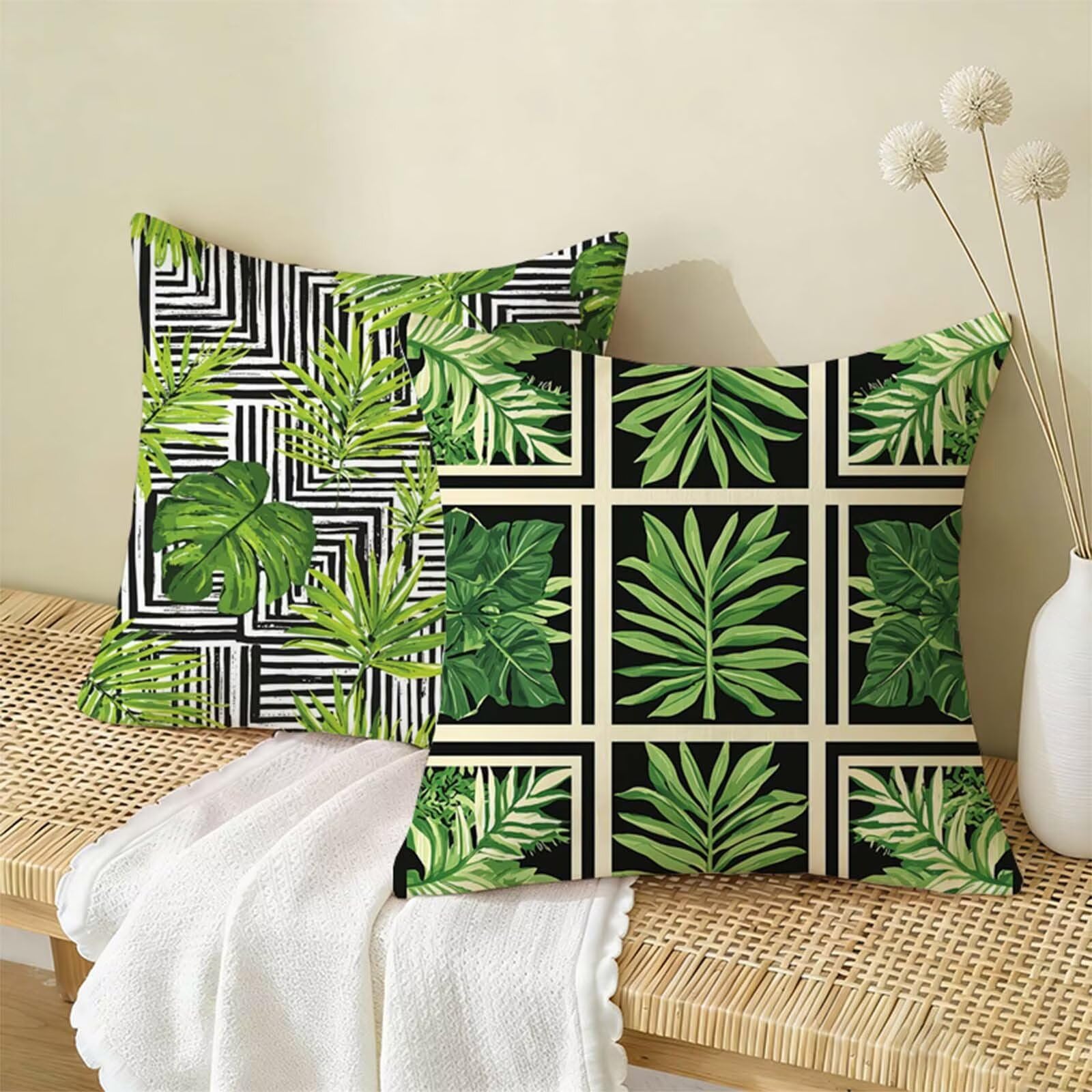 Juego de 2 Funda Cojin 80x80 cm Verde,Cuadrada Impermeable Fundas Cojines Abstracto Lino Impresión a Doble Cara con Cremallera Oculta,Apto Todas las Estaciones Funda Almohada para Sofá o Salón X-349
