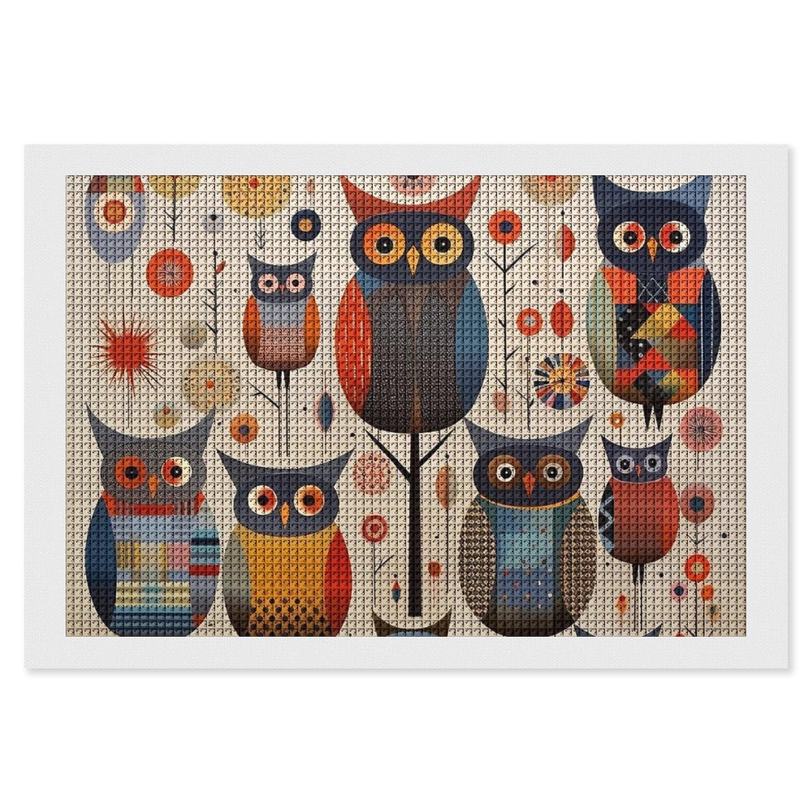 Patchwork Owl Diamond Art Kits for Adults, DIY 5D Diamonds Painting Kits for Beginner, Round Full Drill Diamond Dots Painting, 8"x12" Diamonds Pictures Gem Art and Crafts Wall Decor