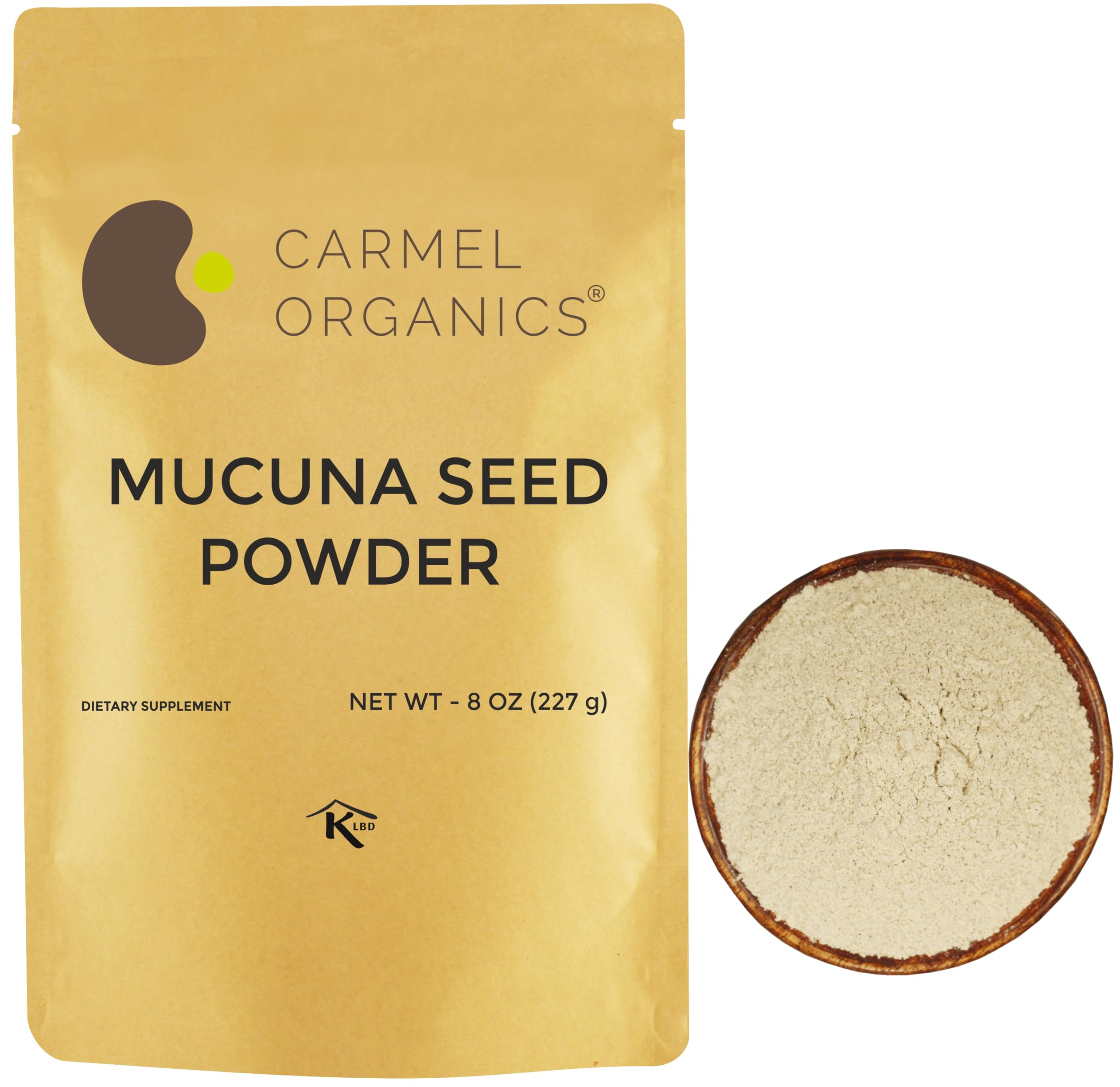 CARMEL ORGANICS Mucuna Pruriens Natural (White) Seeds Powder 8 Ounce or 0.5 Lb/227 Grams | Non GMO | Kosher | Kapikachhu Powder | No Added Preservative