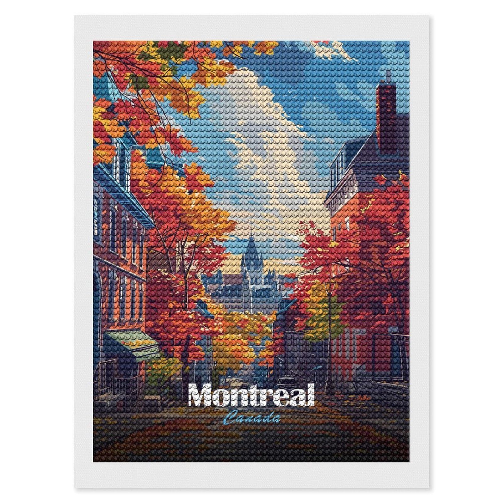 Junmoney Montreal Canada Autumn Cityscape Diamond Painting Set 12"x16", Neat Printed Canvas, with Tool Kit, Bedroom Decor, Gift Idea, Complete Accessories