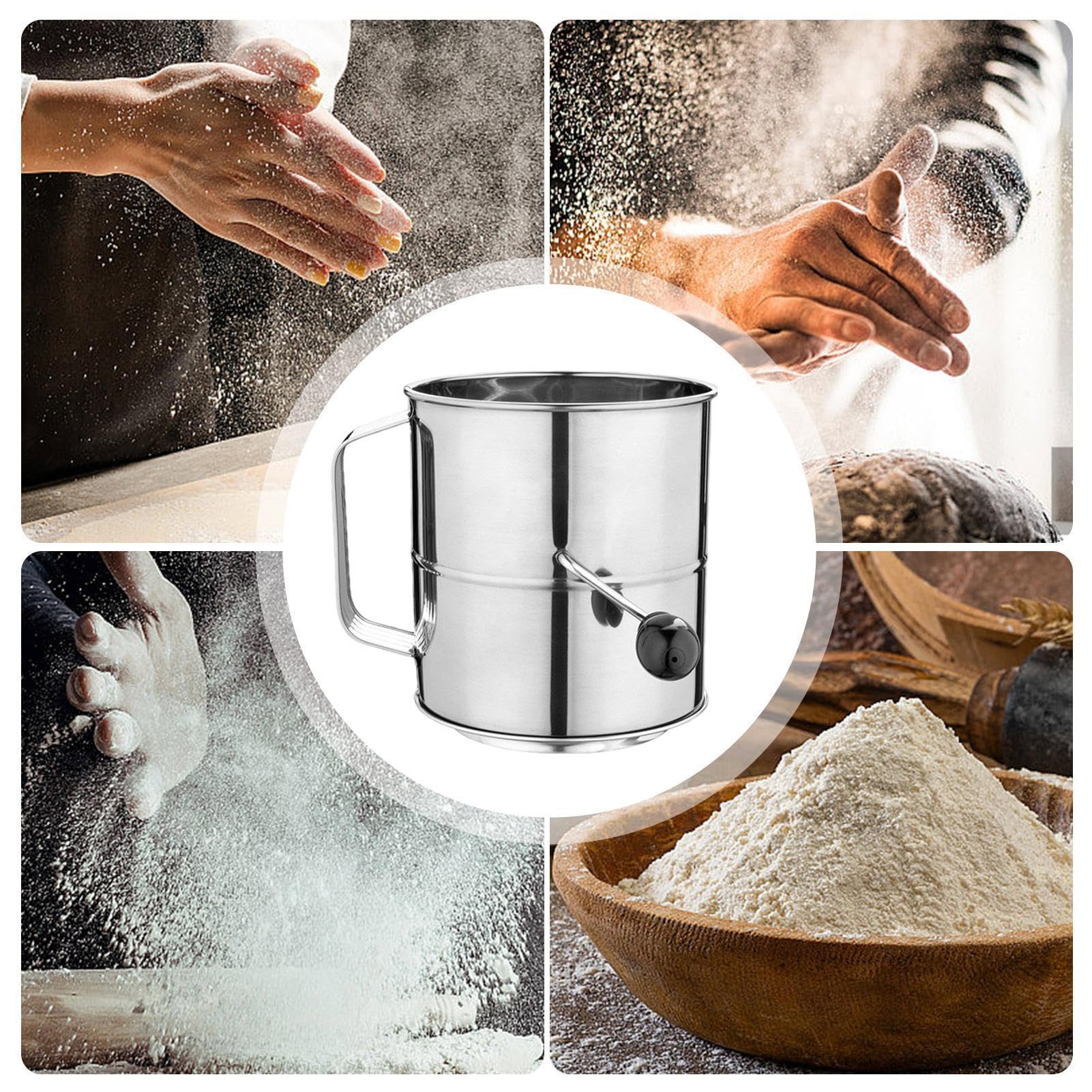 Tamis à farine - Tamis à farine en acier inoxydable | Tamis de cuisson | Tasse mélangeur de farine | Tamis à poudre de tasse à main | Tamis de tasse à manivelle pour la cuisson des gâteaux, gâteaux