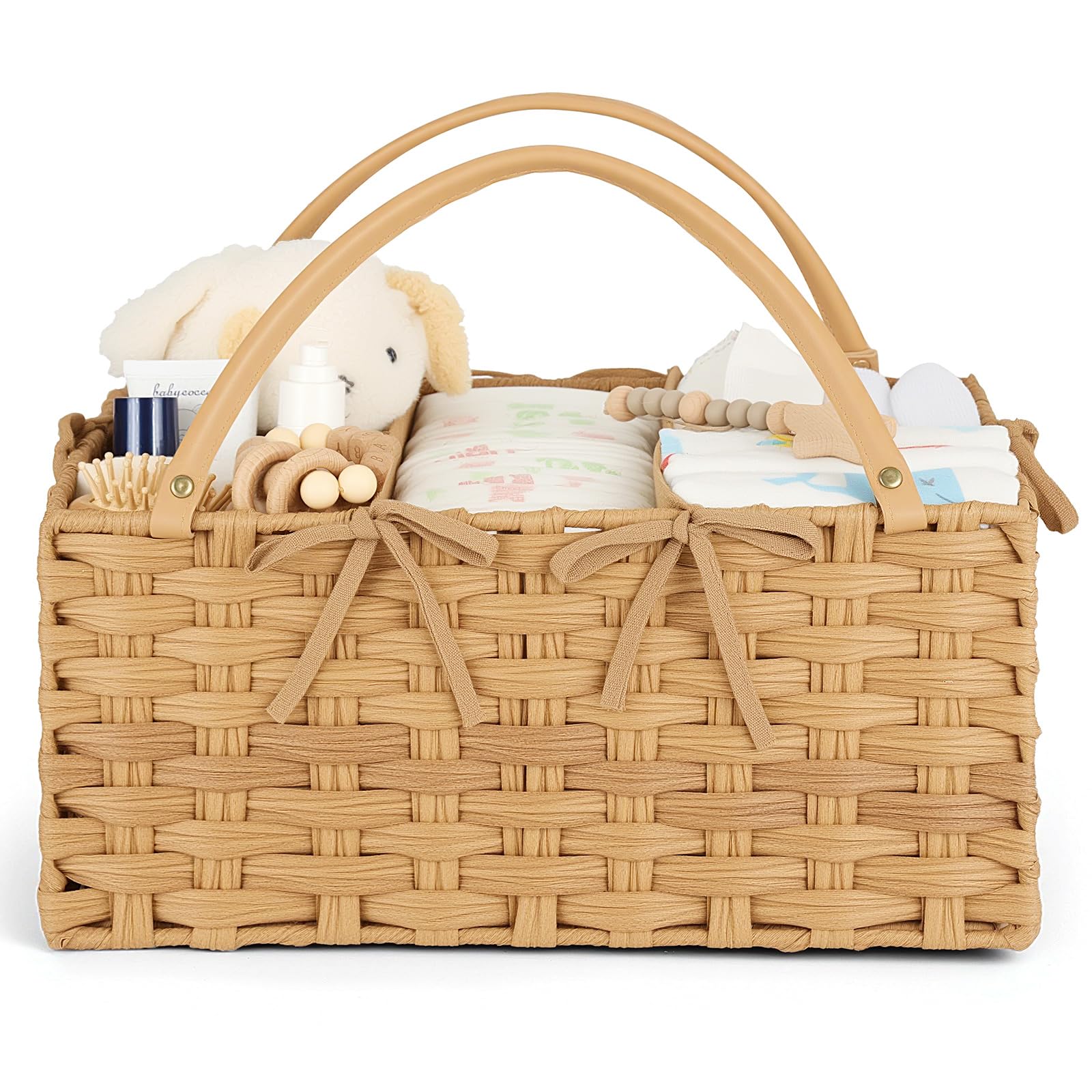 Klippehop Diaper Caddy Organizer Hand Rattan Nursery Storage Basket for Baby Essentials Baby Changing Table Organizer Perfect Nursery