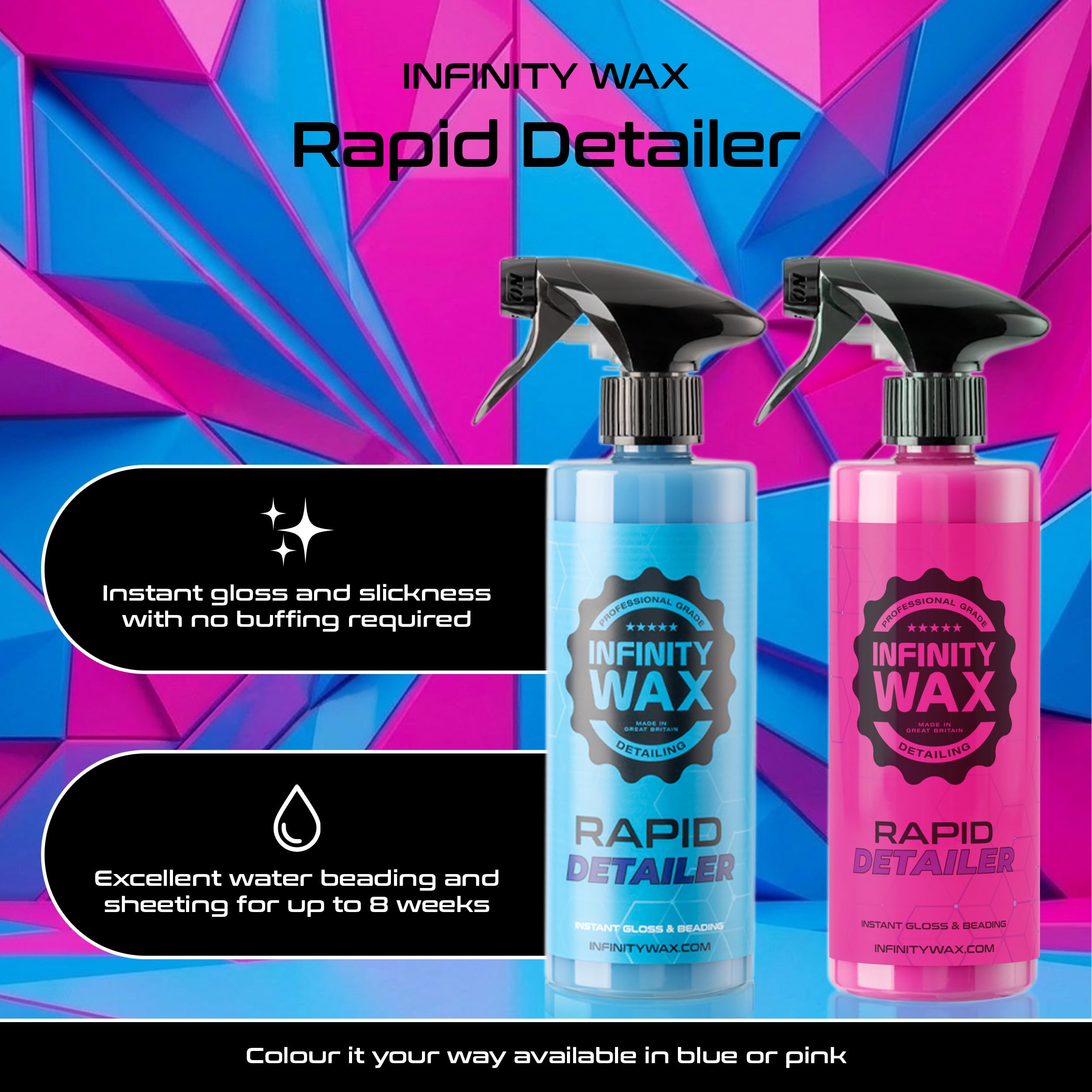 Infinity Wax Rapid Detailer Blue 5L - Spray de Detailer Rápido, Alto Brillo y Agua Brillante Sin Pulido, a Base de Siloxano. Destacadora de Auto Segura para Múltiples Superficies en Tamaño Comercial.