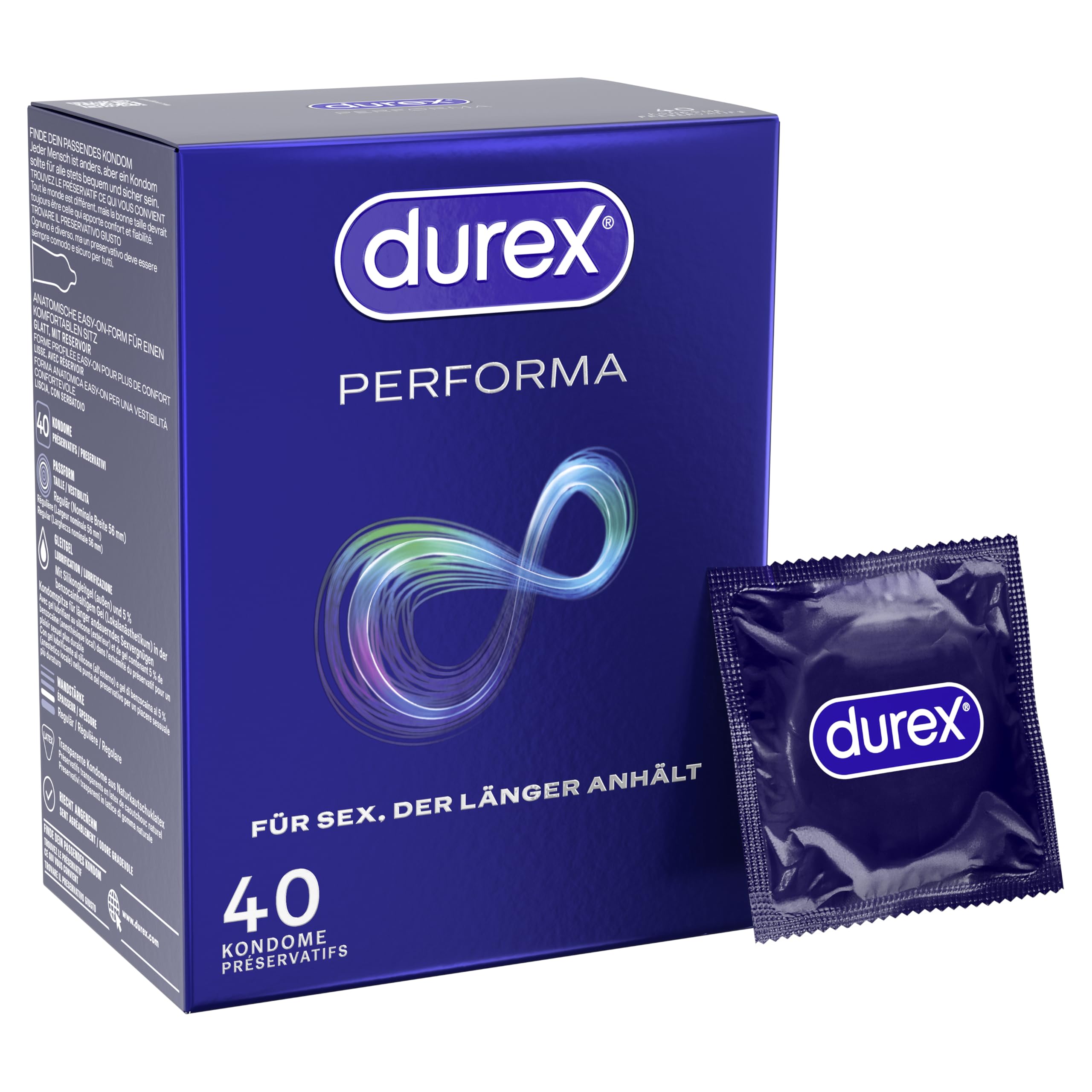 Durex Performa Kondome mit Benzocain, 40 Stück, verzögernd