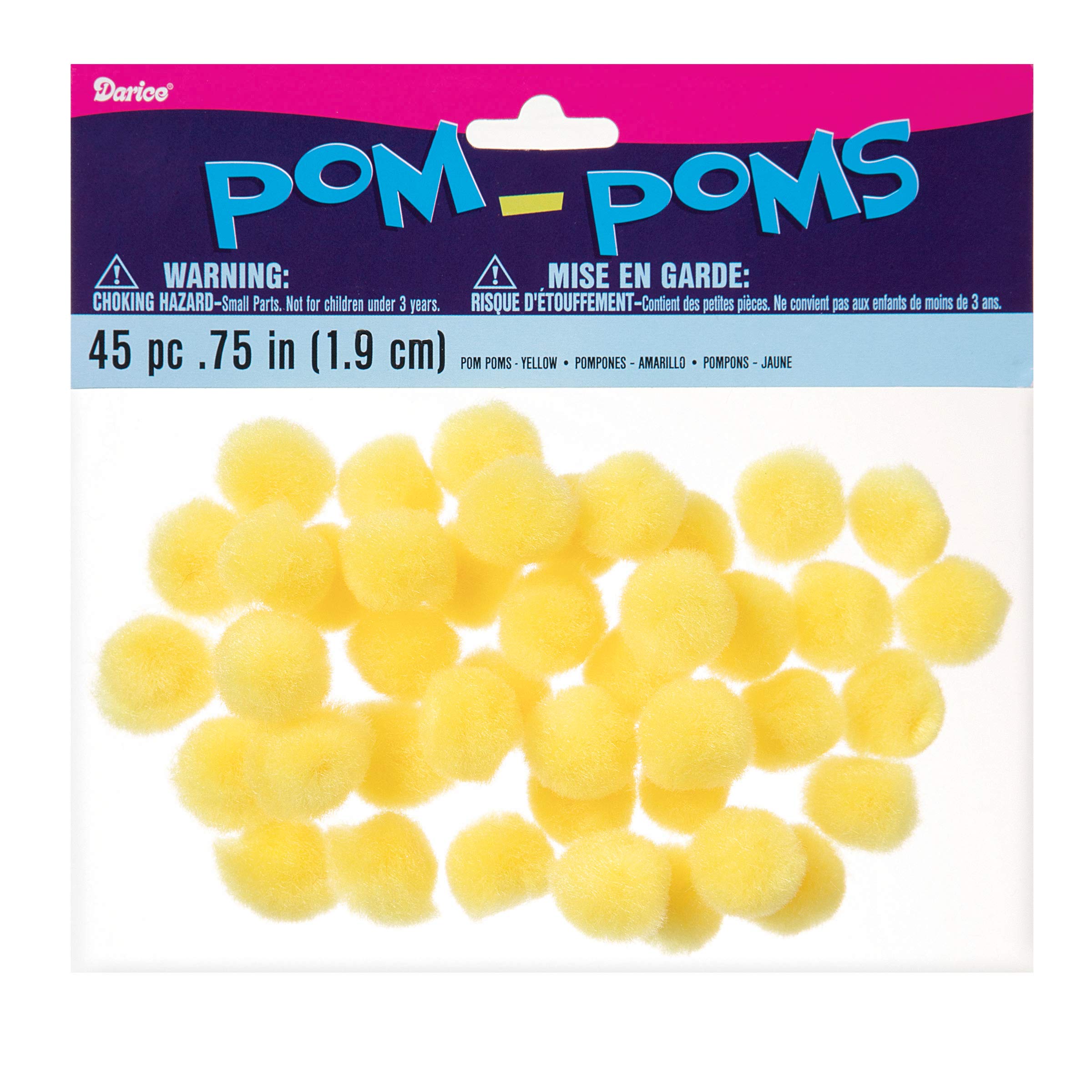 Darice 10176-34 Acrylic Pom Poms, 0.75 Inch, 45 Pieces, Yellow