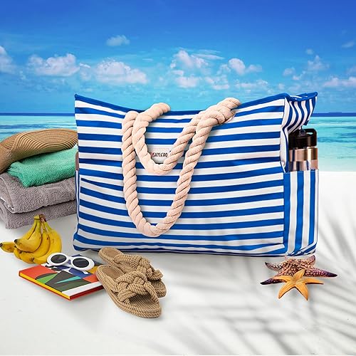 Miniatura 8 de Bolsa de playa y piscina SHYLERO. Tiene bolsa hermética, un montón de bolsillos. La bolsa tote para la playa tiene cremallera, es resistente al