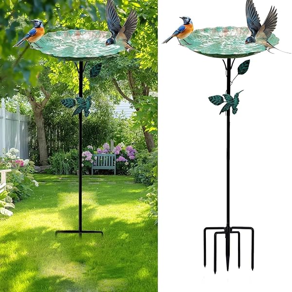 32In Bird Bath for Garden, Vintage Bird Hummingbird Baths Feeder Bowl, Freestanding Birdbaths and Supports with 5 Prongs Base Stake for Outdoors Garden Patio Yard Lawn Decor Birds Supplies - 1