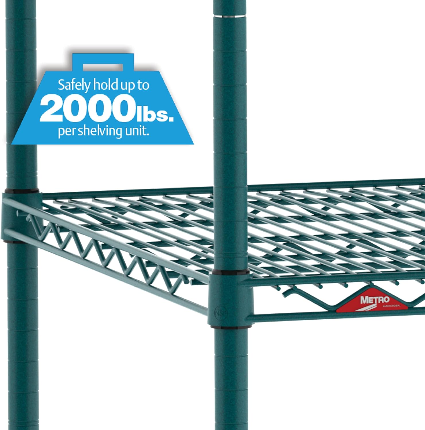 METRO Super Erecta Metroseal Green Epoxy Shelving Unit - Industrial Wire Shelving for Restaurants, Kitchens, Walk-in Coolers/Freezers with Microban - 4 Tier, 2000 lbs Capacity, 14" W x 36" L x 54" H