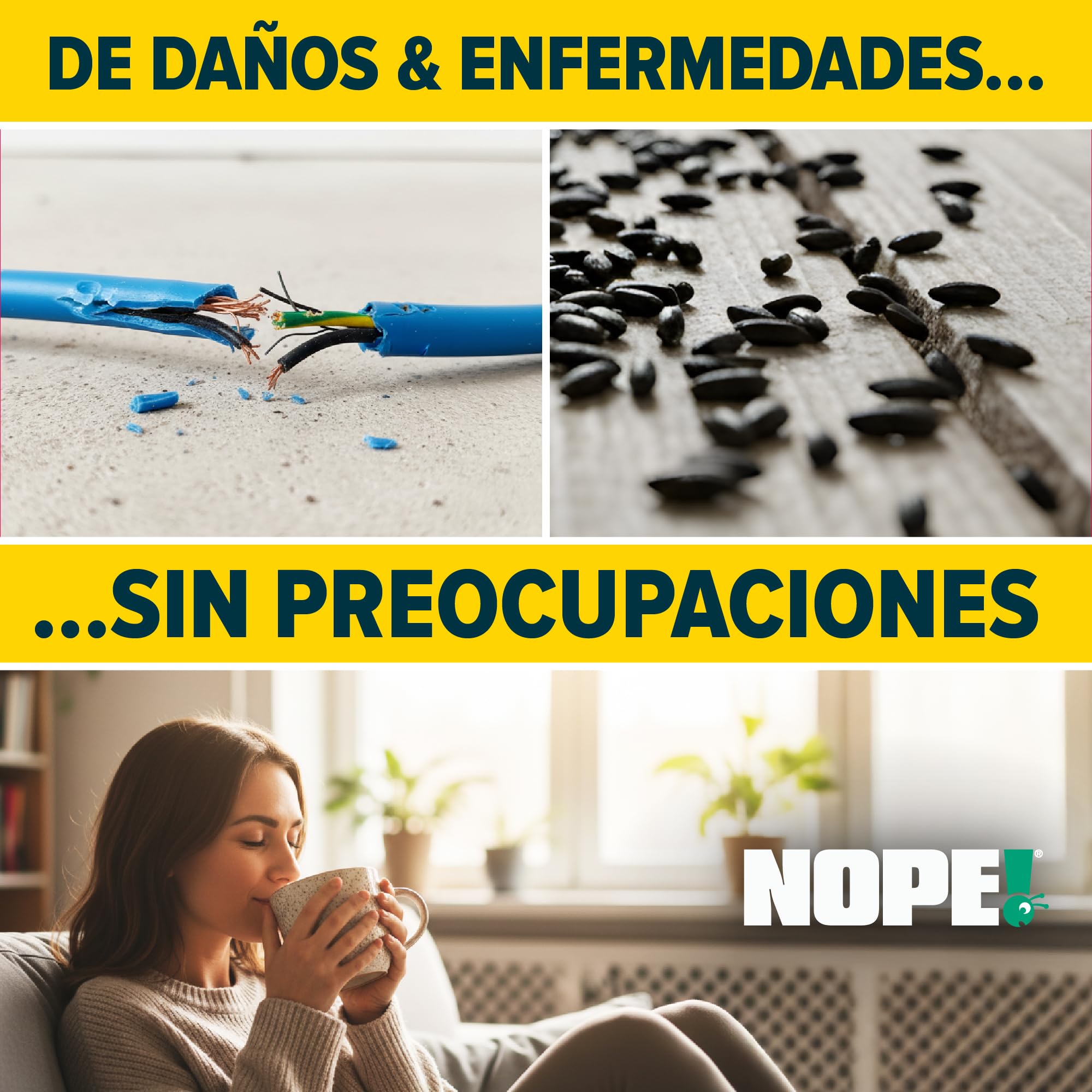 NOPE!® Trampa Súper Potente para Ratas y Ratones (Paquete de 4) | Ratón y Ratonera de Resorte Reutilizable | Control de Plagas sin Veneno | Matarratas Instantáneo