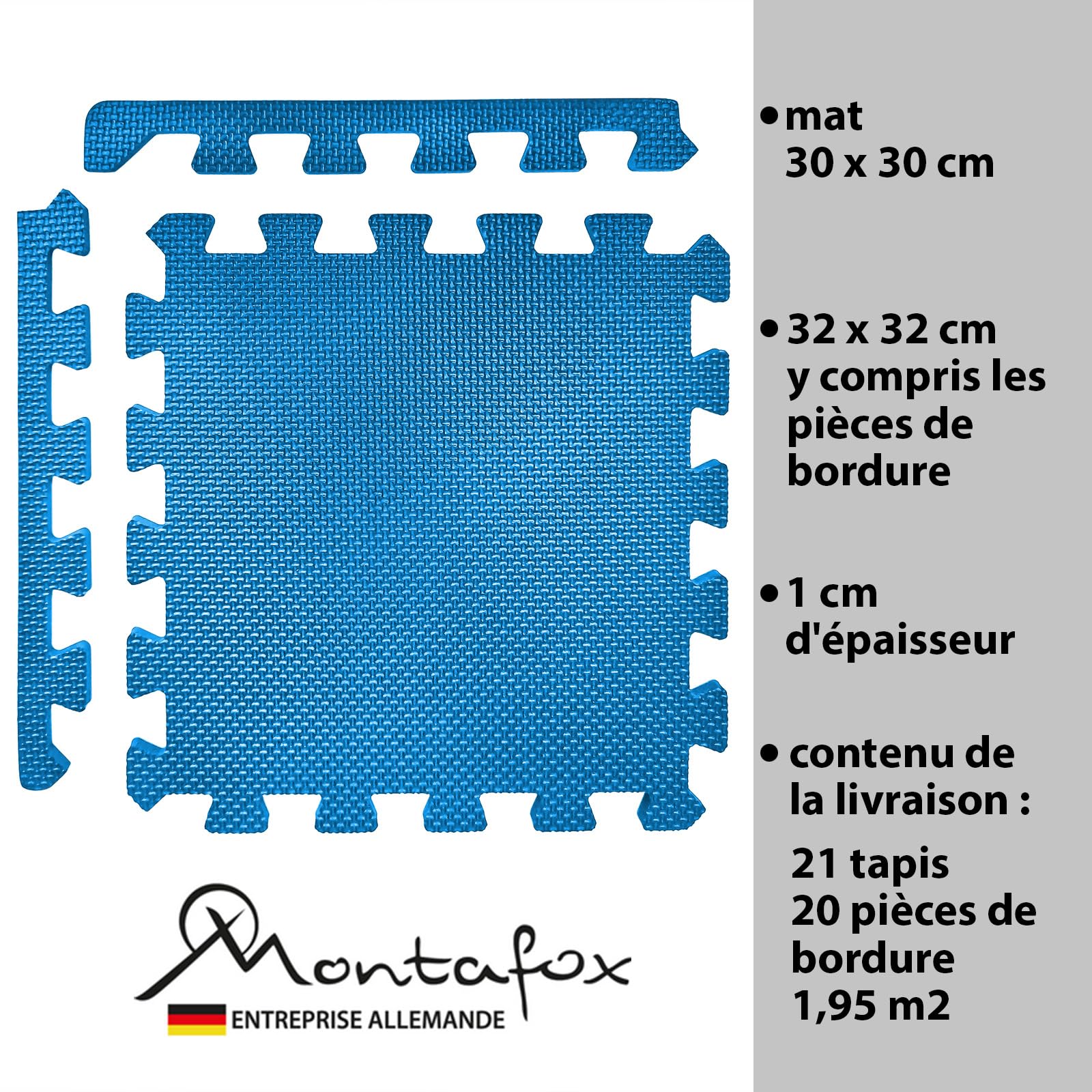 Montafox Tapis de Piscine Tapis de Base Set de 21 Bleu 30 x 30 x 1 cm Éléments de Sol Dalle Mouse Piscine Spa Exterieur