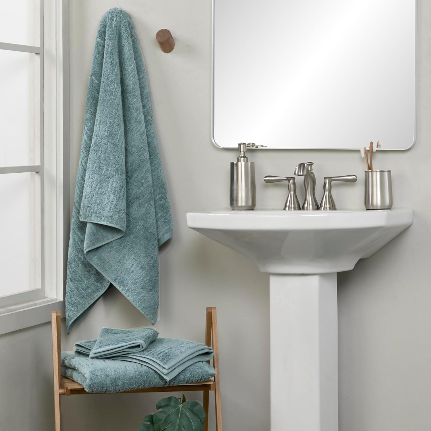 SKL Home CloudSoft Cotton Luxury Hand Towel 2pc Set for Bath/Kitchen/Bar & Gift, Teal - Image 5