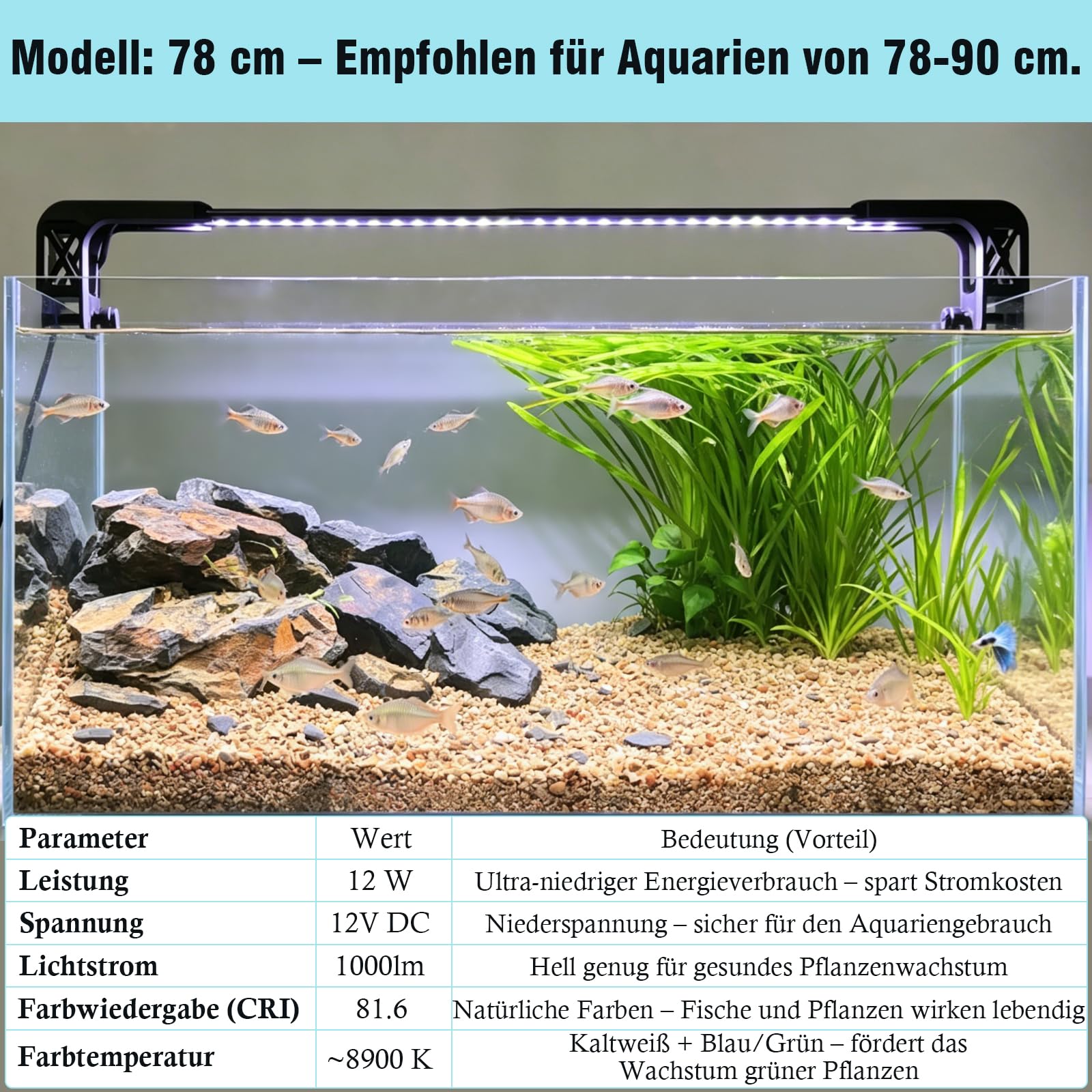 FEDOUR 78cm Slim LED Aquarium Beleuchtung, Vollem Spektrum Aquarium Lampe mit Tag-/Nacht/24/7-modus und Timer, 10 Helligkeitsstufen, einstellbare Licht für bepflanzte und Süßwasserfisch Aquarien