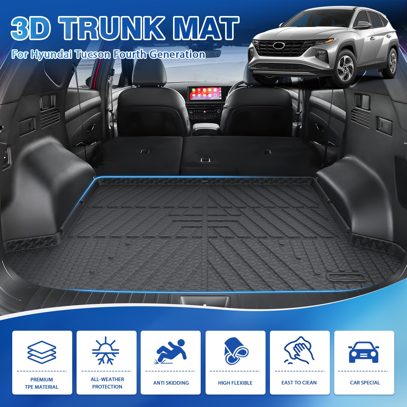 Tapis De Coffre Pour Hyundai Tucson (2000-2025) - Cuir PU Imperméable, Protection Complète