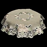 Vista 5 de Linens, Art and Things Embroidered Table Topper Gold Daisy Fleur Latte Small Tablecloth Doily (33 Inch Round)