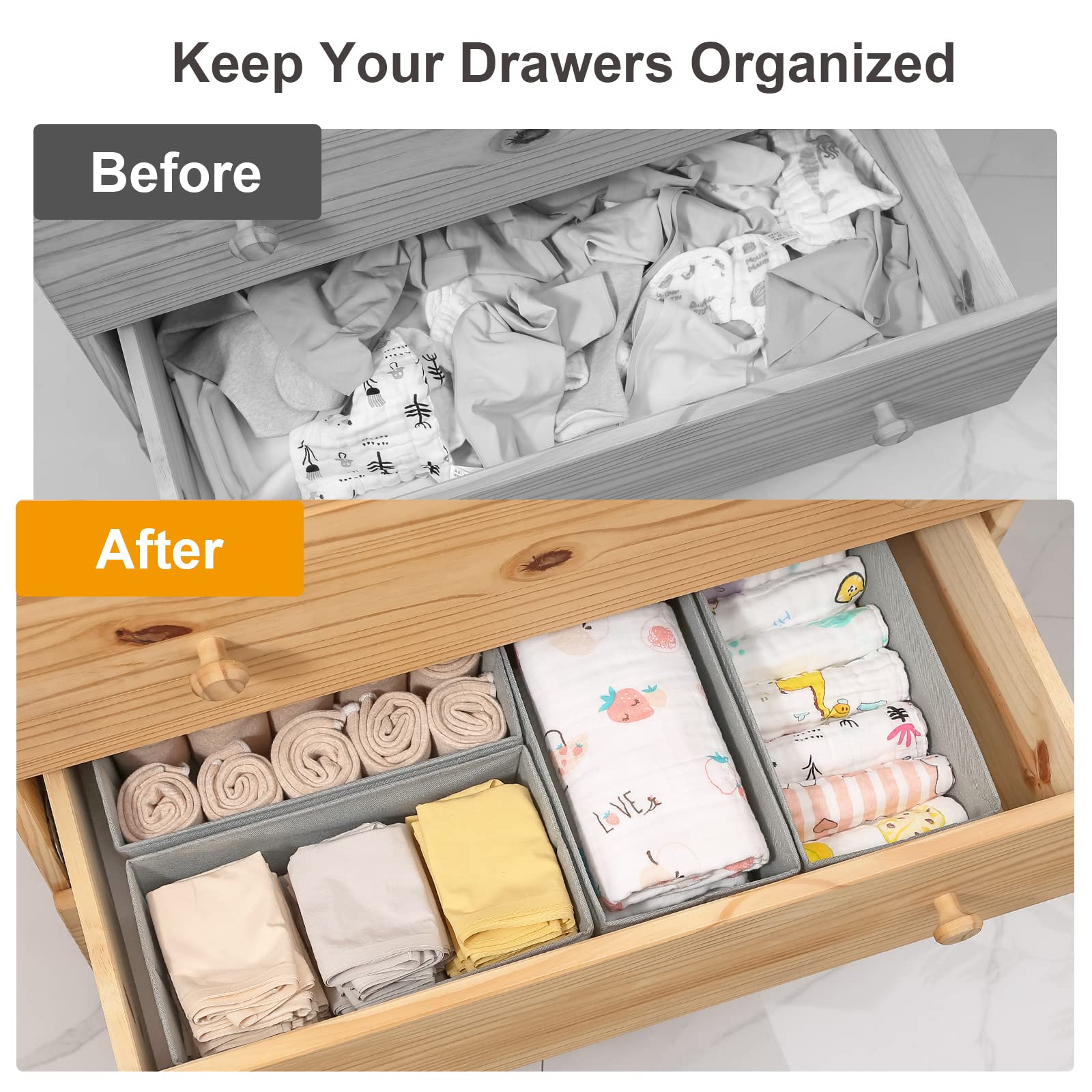 Qozary Schubladen-Organizer Für Kleidung – 4-teilig, Faltbar, 8 Fächer, Für T-Shirts, Socken & Mehr