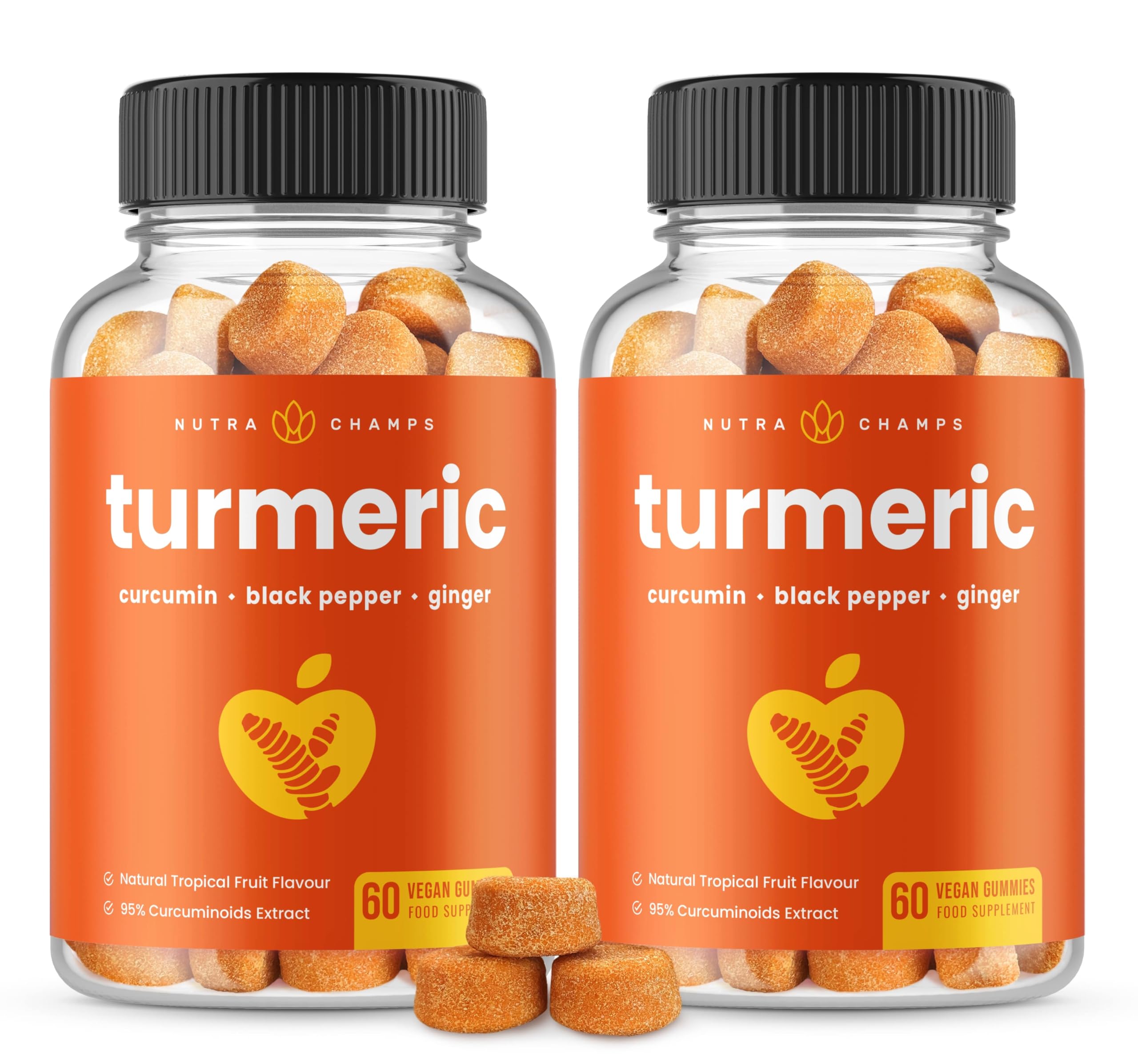 Turmeric Gummies for Adults & Kids with Ginger & Black Pepper Extract | 95% Curcuminoids | Vegan Natural Curcumin | Joint Support | 120 Tumeric Gummy Supplements