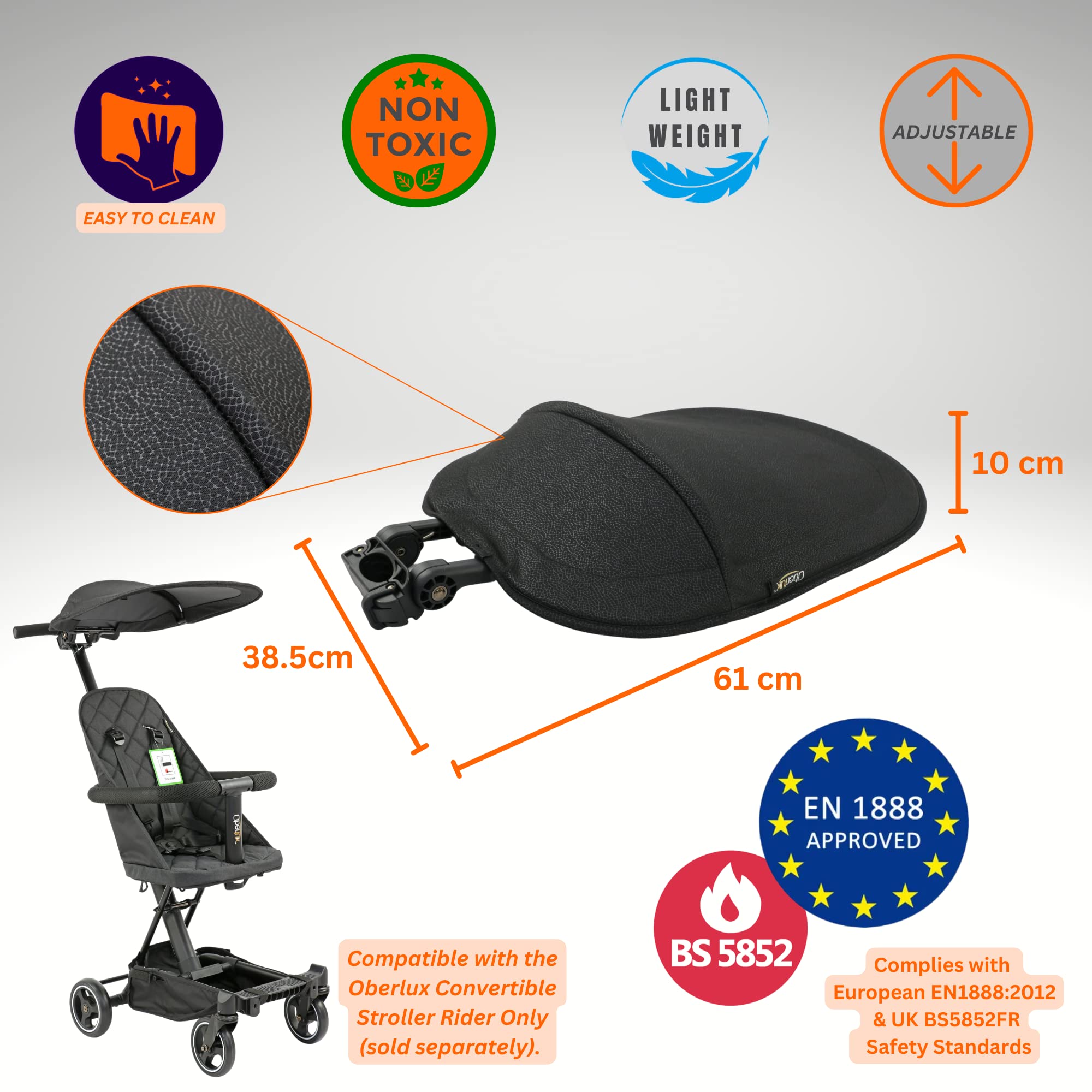 Baldachin & Regenschutz für wandelbaren 3-in-1-Baby-Kinderwagen | Kinderwagen Rider von Oberlux, schwarz